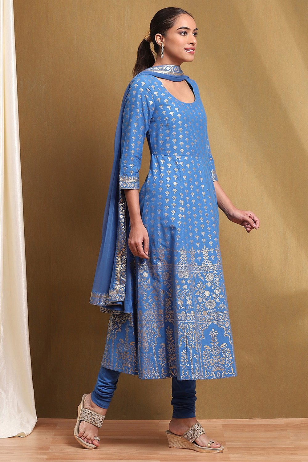 Plum Cotton Printed Anarkali Suit Set image number 5