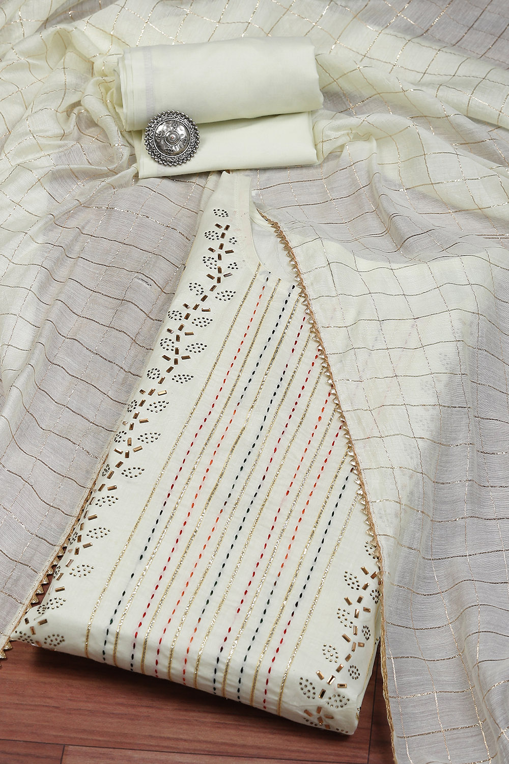 Cotton Flex Embroidered Suit Set for Women with Thread and Bead Work – Mul Cotton Dupatta