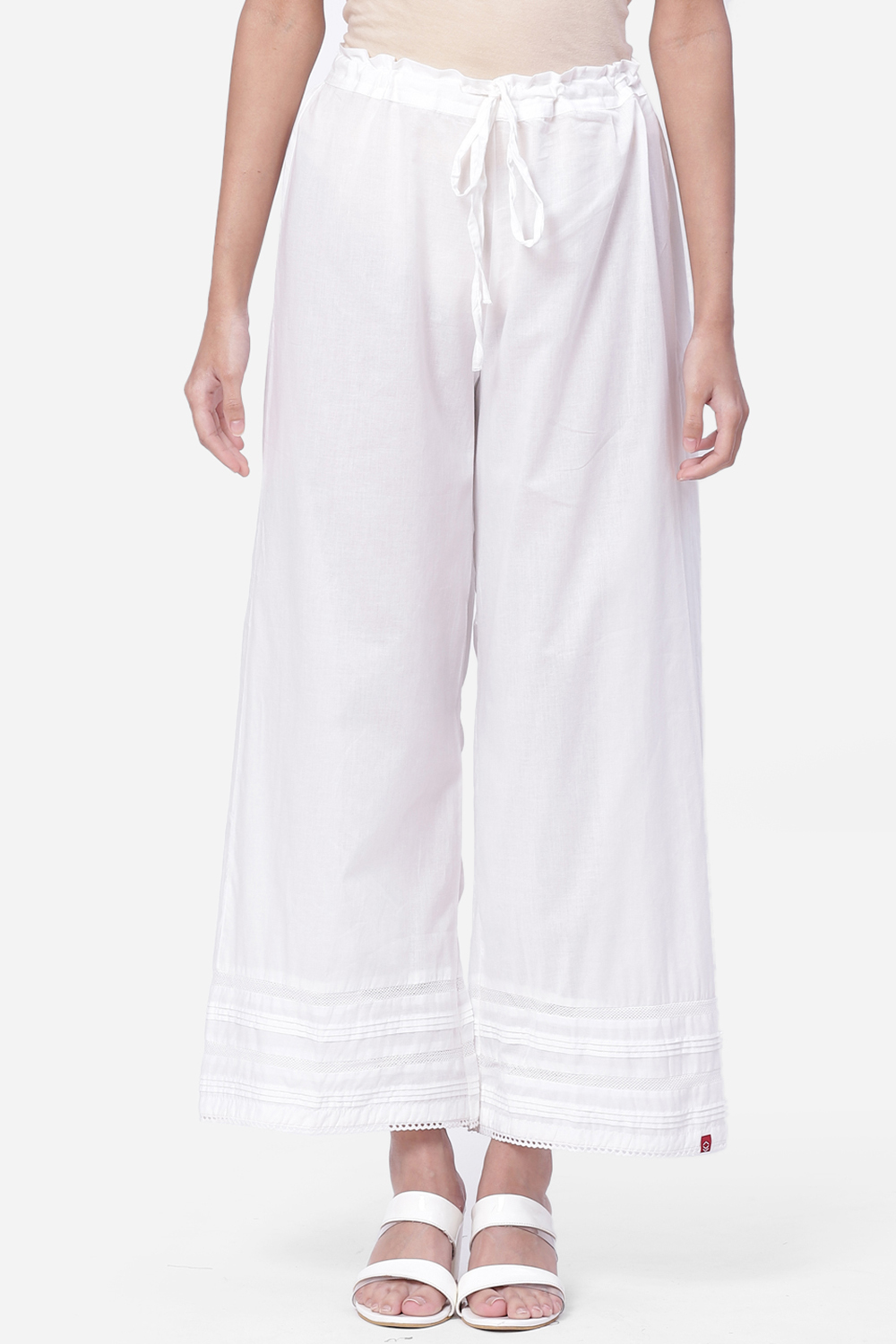 White Cotton Straight Palazzos image number 0