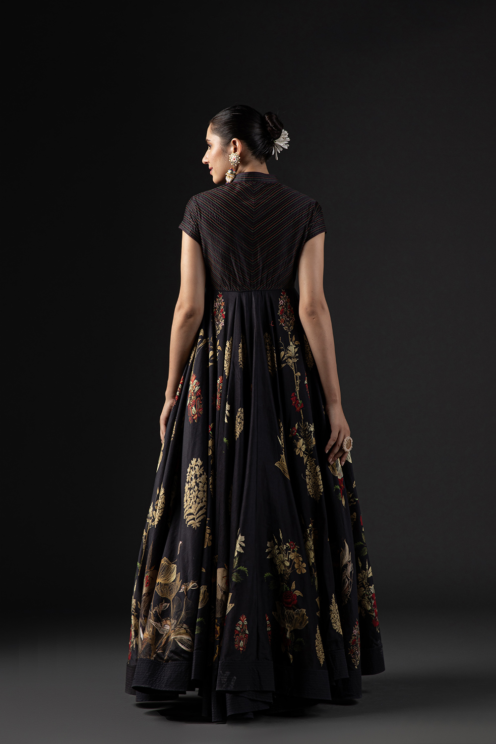 Rohit Bal Black Cotton Silk Anarkali Printed Suit Set image number 5