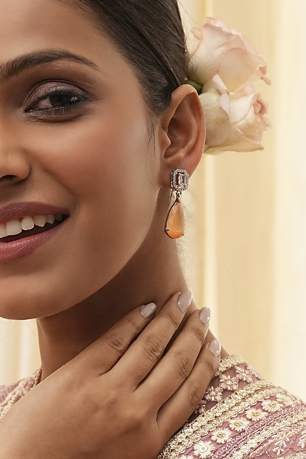 Peach Brass Danglers image number 1