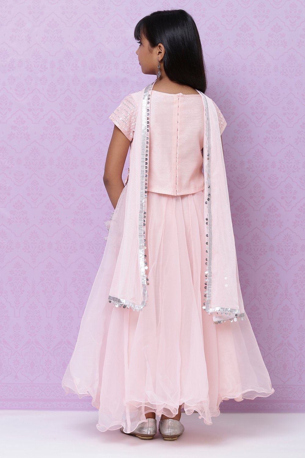 Pastel Pink Poly Cotton Girls Lehenga Set image number 7