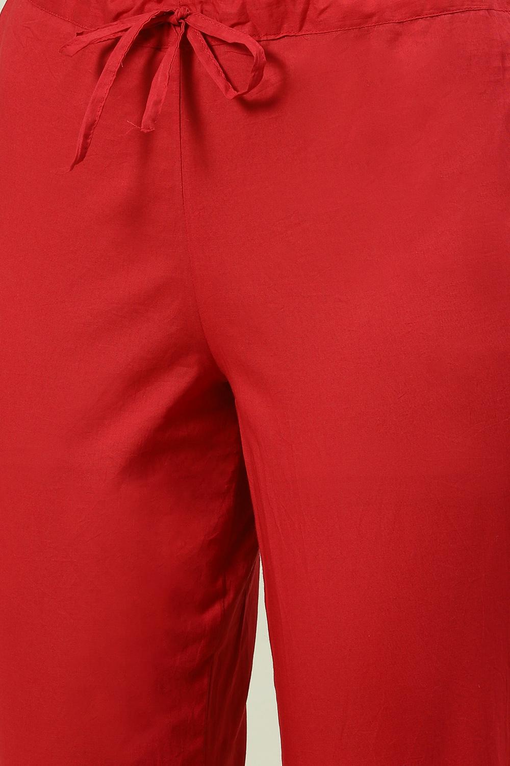 Red Cotton Narrow Pant image number 1