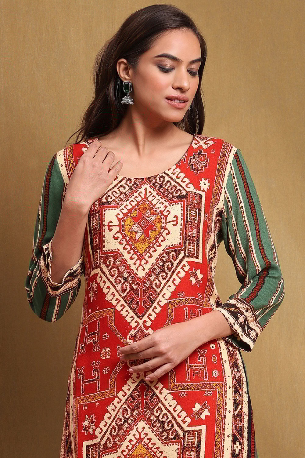 Red-Green Straight Kurta image number 1