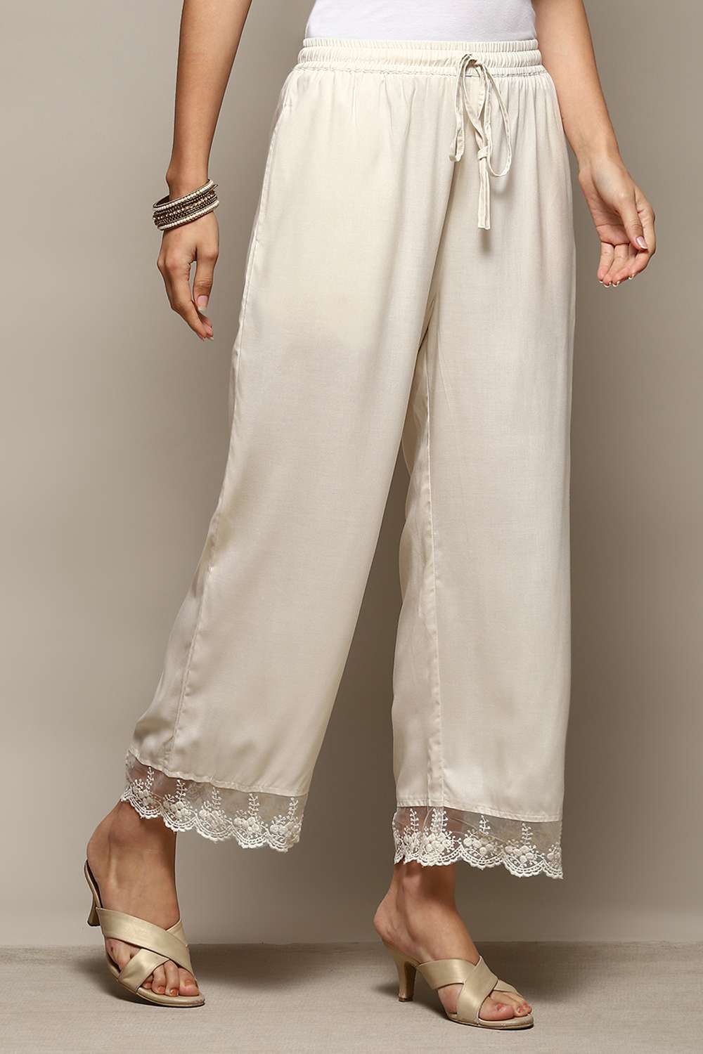 Black Rayon Regular Solid Palazzo image number 1