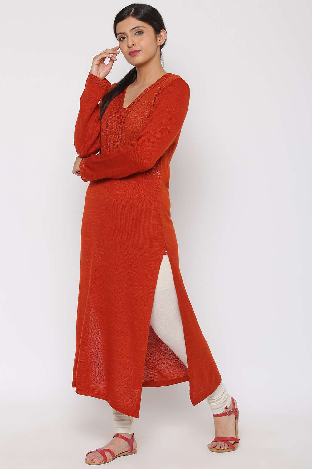 Brick Red Woolen Kurta image number 2