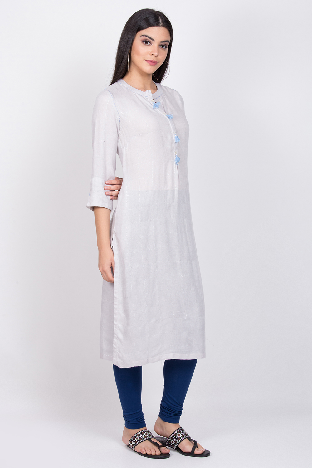 Ice Blue Rayon Straight Kurta image number 3