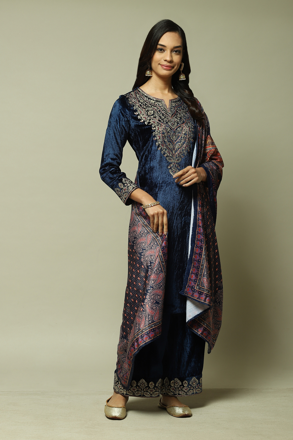 Navy Blue Viscose Straight Kurta Palazzo Suit Set image number 0