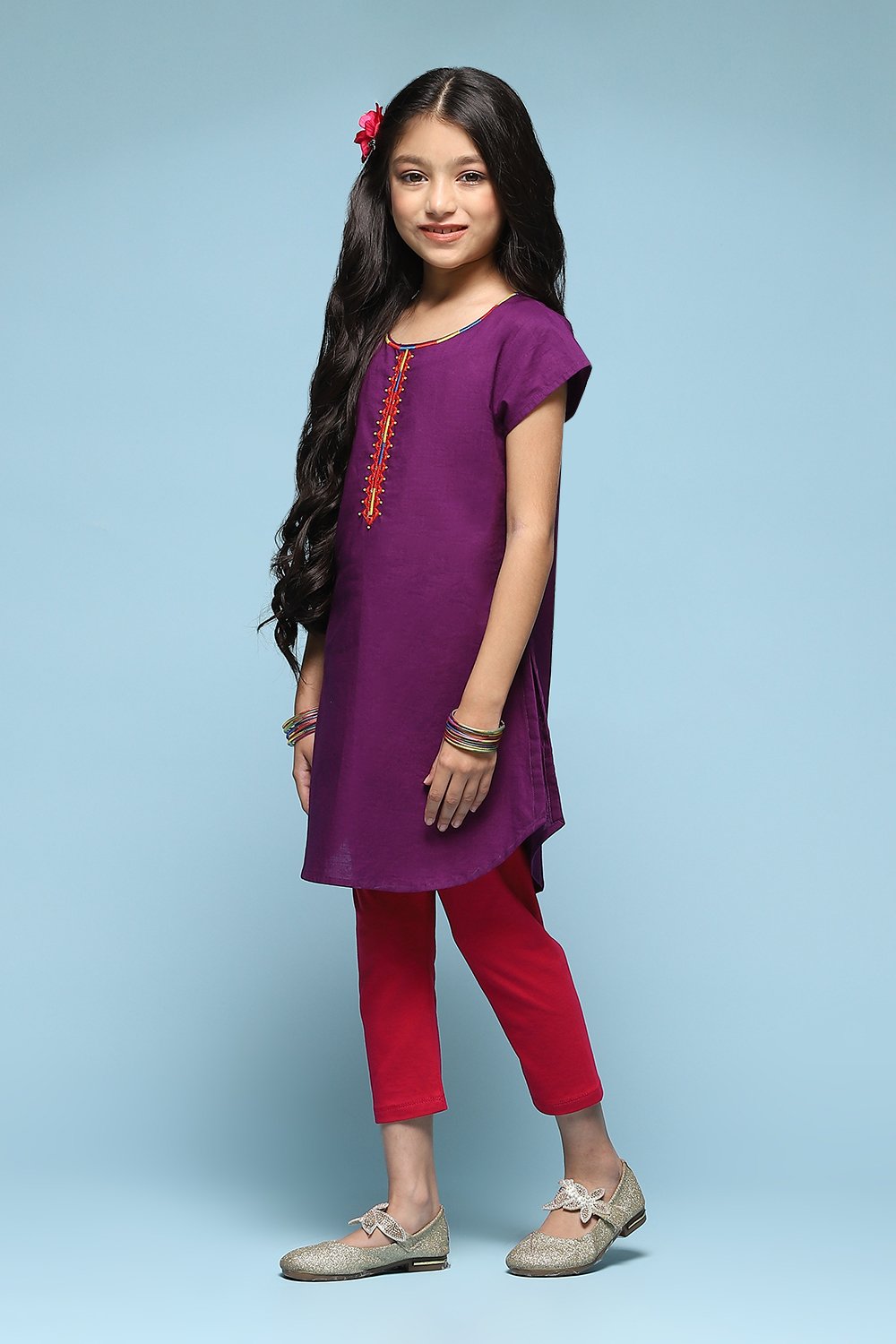 Purple Cotton Straight Solid Kurta Set image number 3