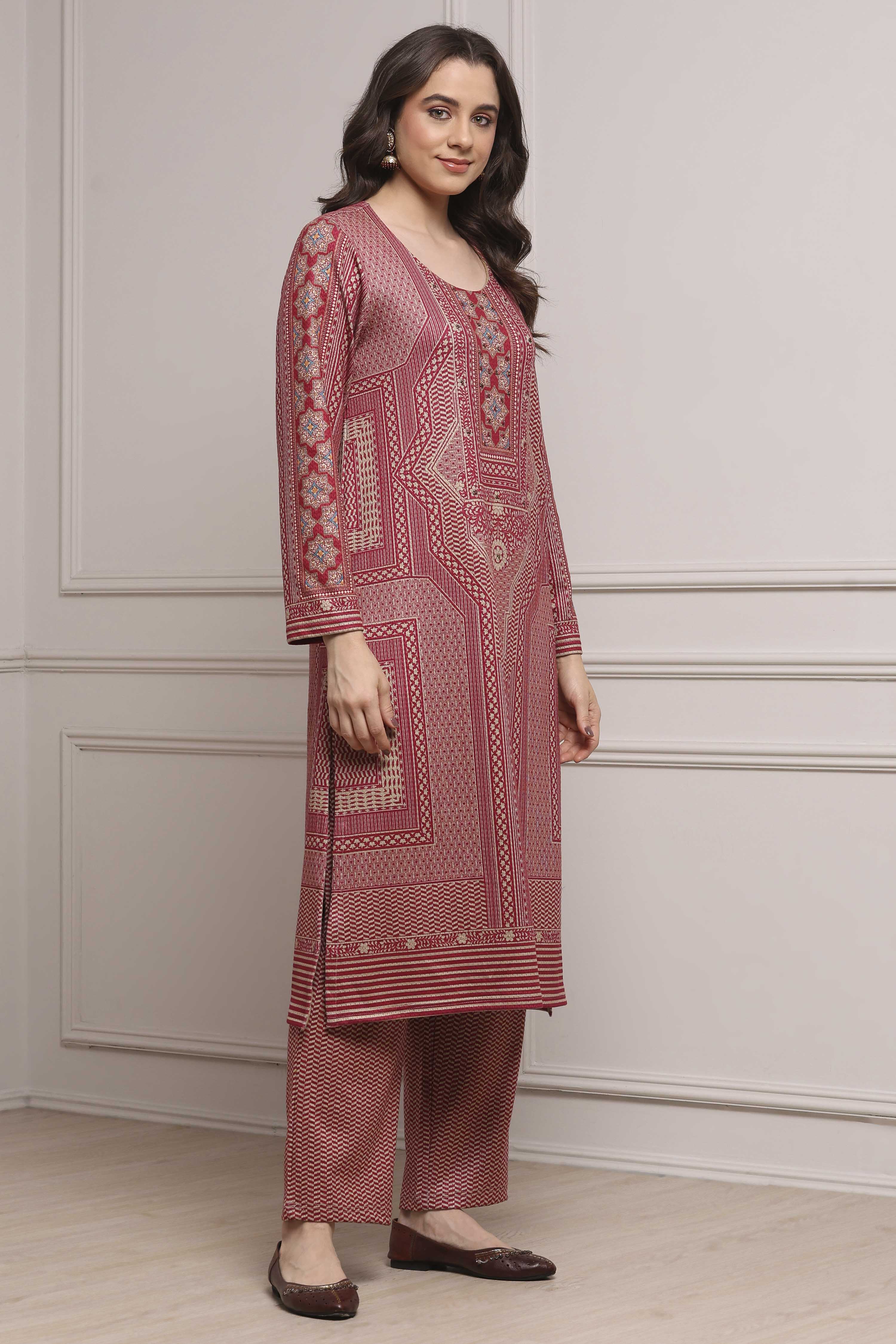 Blue Polyester Straight Printed Kurta Pants Set image number 5