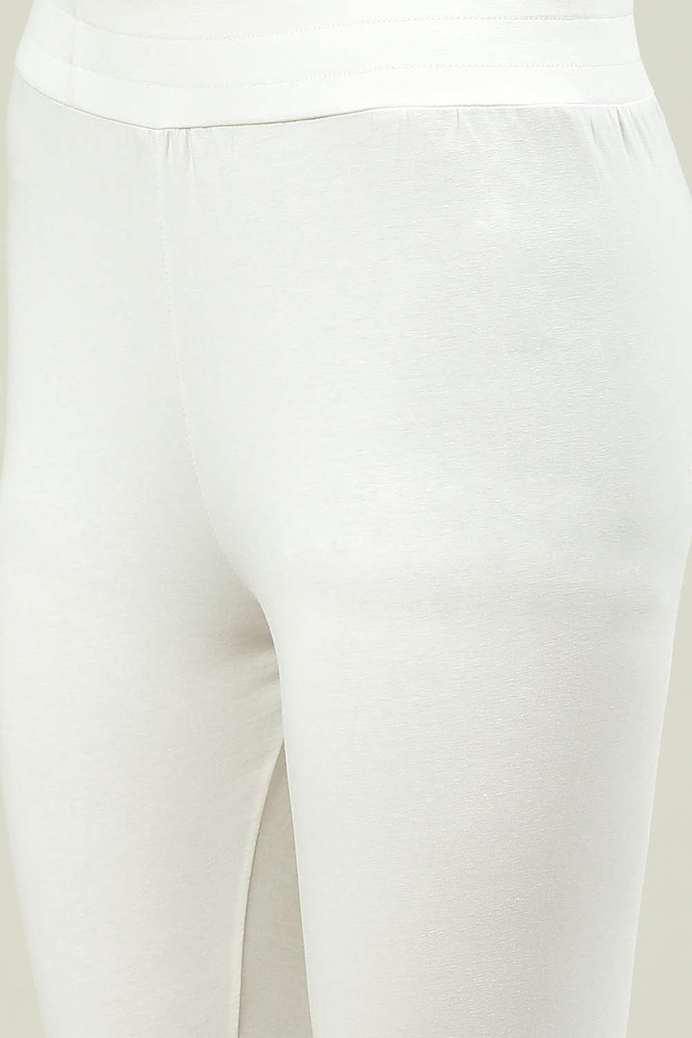 Off White Cotton Blend Solid Leggings image number 1