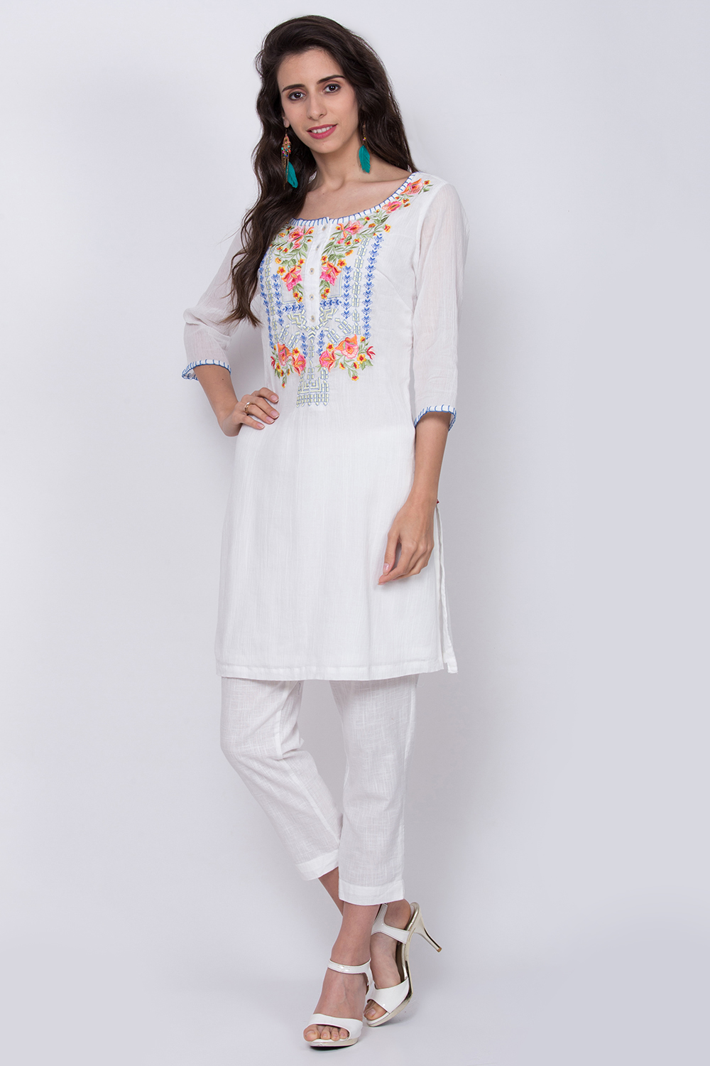 White Cotton Straight Kurta image number 2