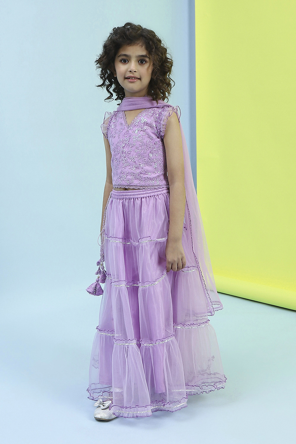 Lilac Net Lehenga Set image number 3
