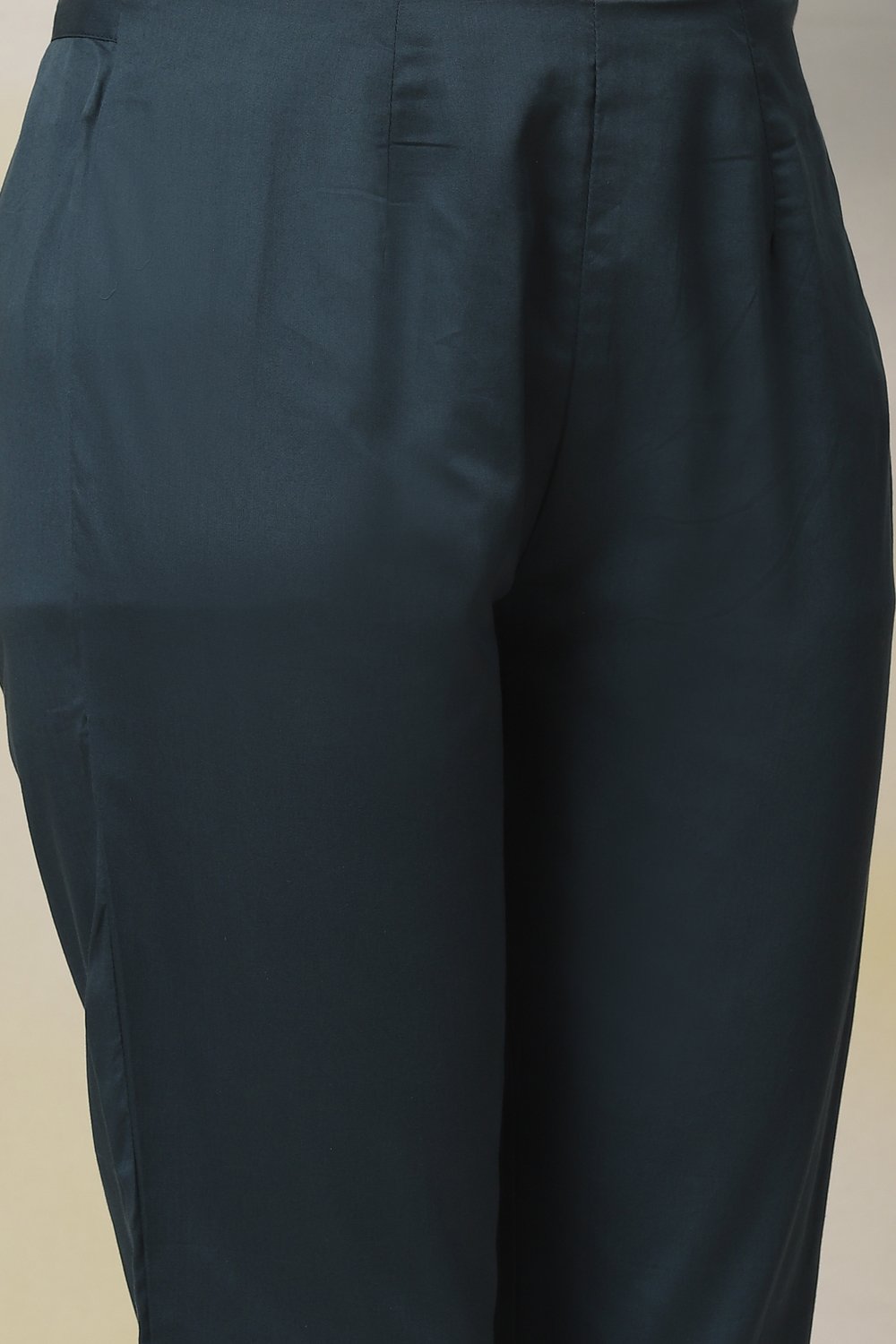 Teal Art Silk Straight Kurta Slim Pant Suit Set image number 3