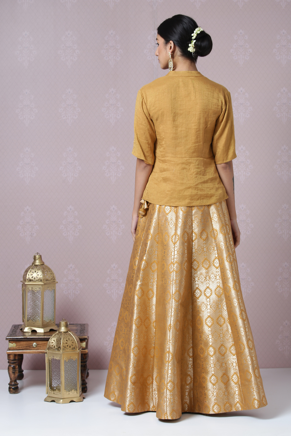 Sage Green Metallic Cotton Lehenga Set image number 8