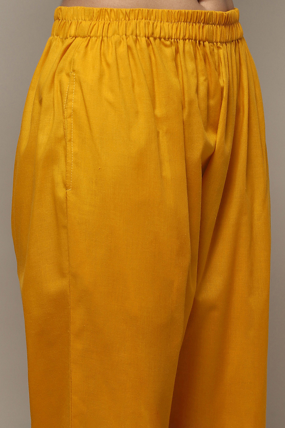 Yellow Cotton Unstitched Suit set image number 3