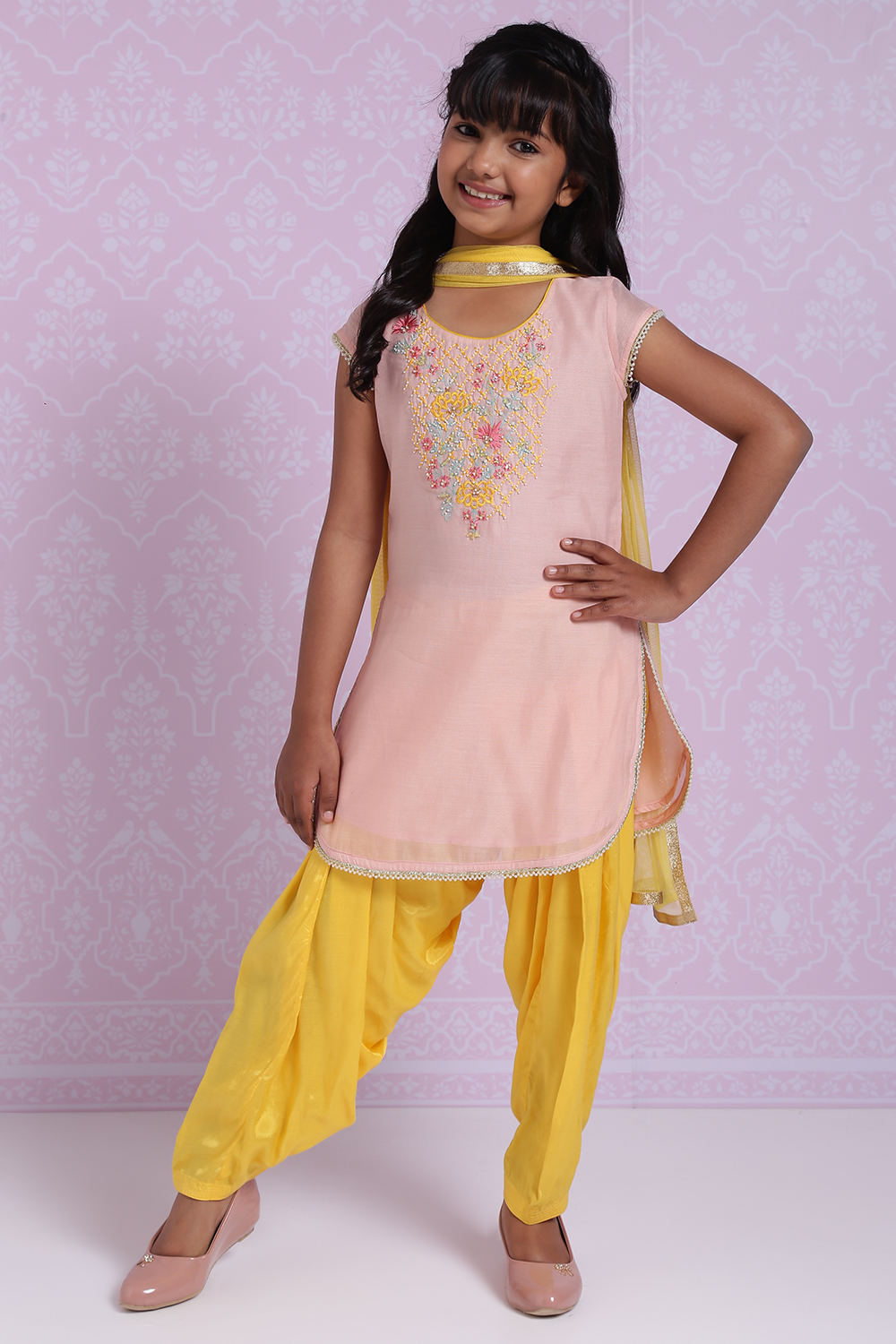 Peach Poly Cotton Straight Kurta Patiyala Salwar Suit Set image number 0