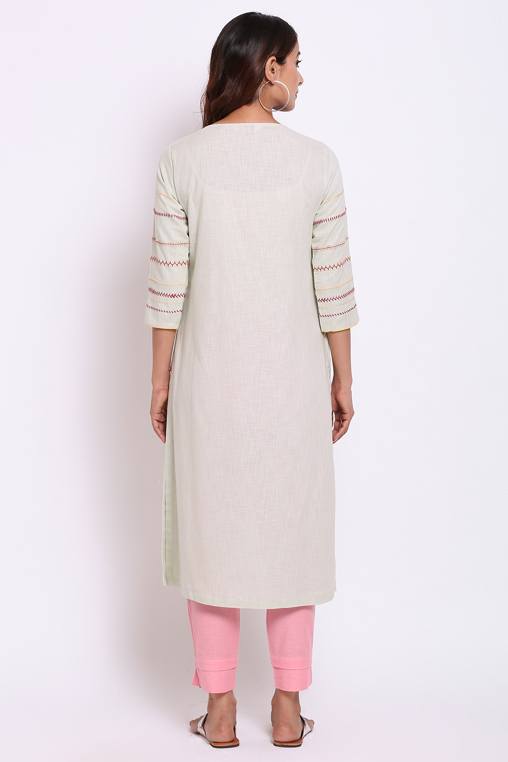 Mint Green Cotton Flax Kurta image number 5