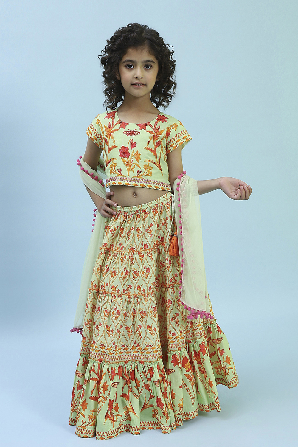 Lime Green Cotton Lehenga Set image number 3