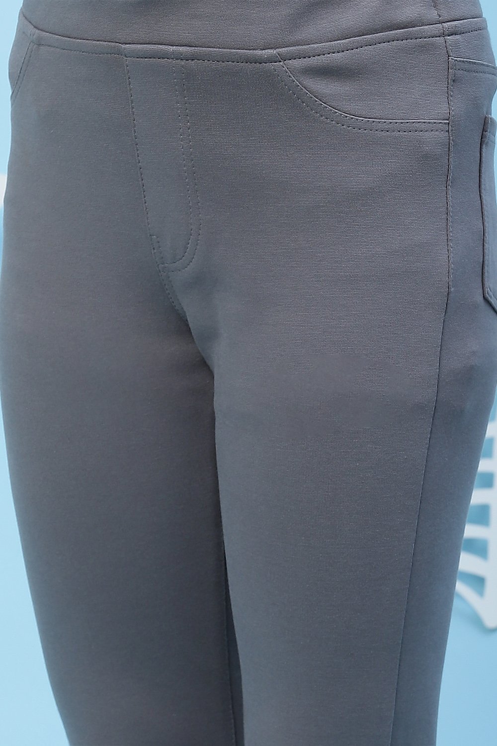 Grey Straight Poly Span Girls Bottom Wear image number 5