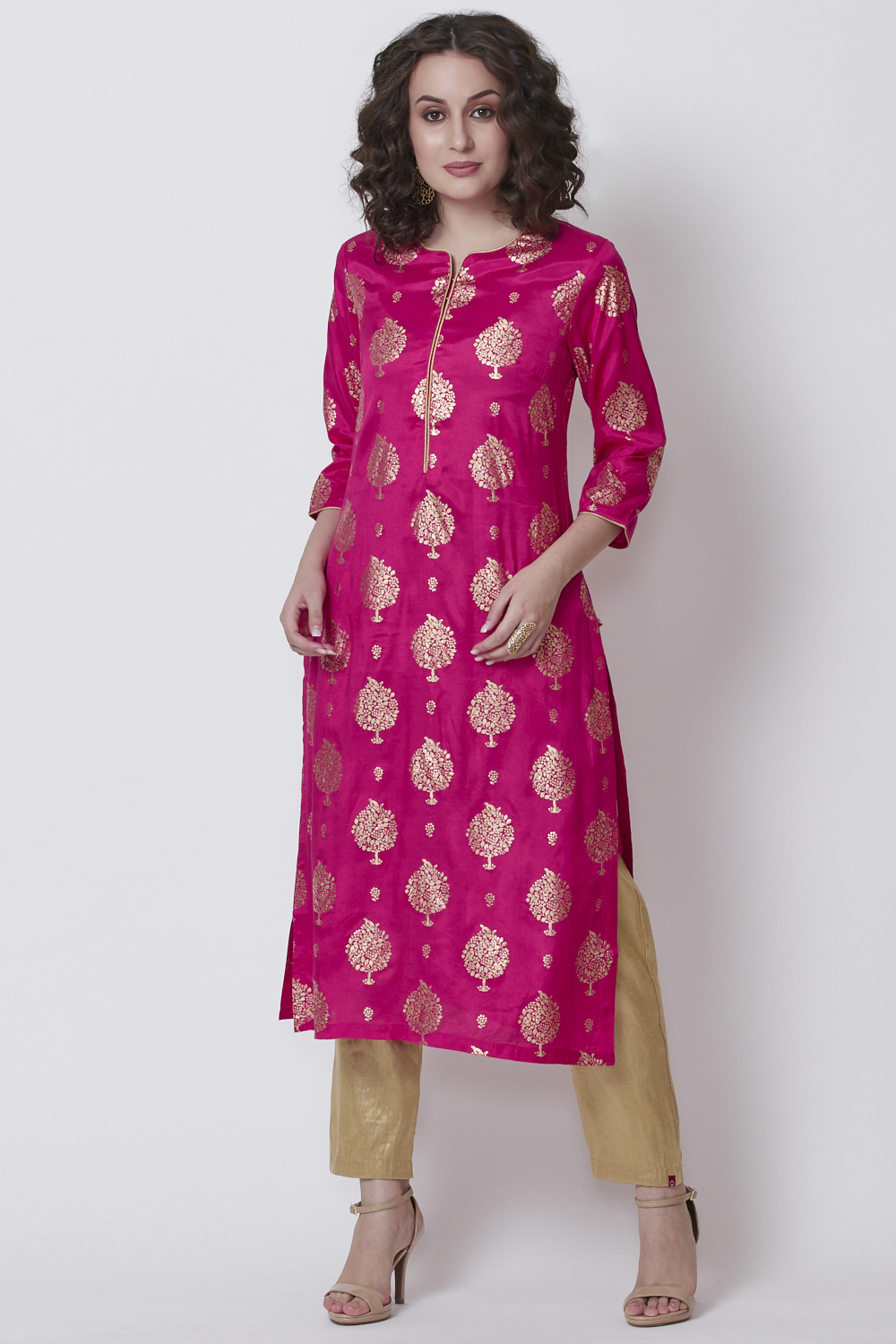 Pink Viscose Straight Printed Kurta image number 0