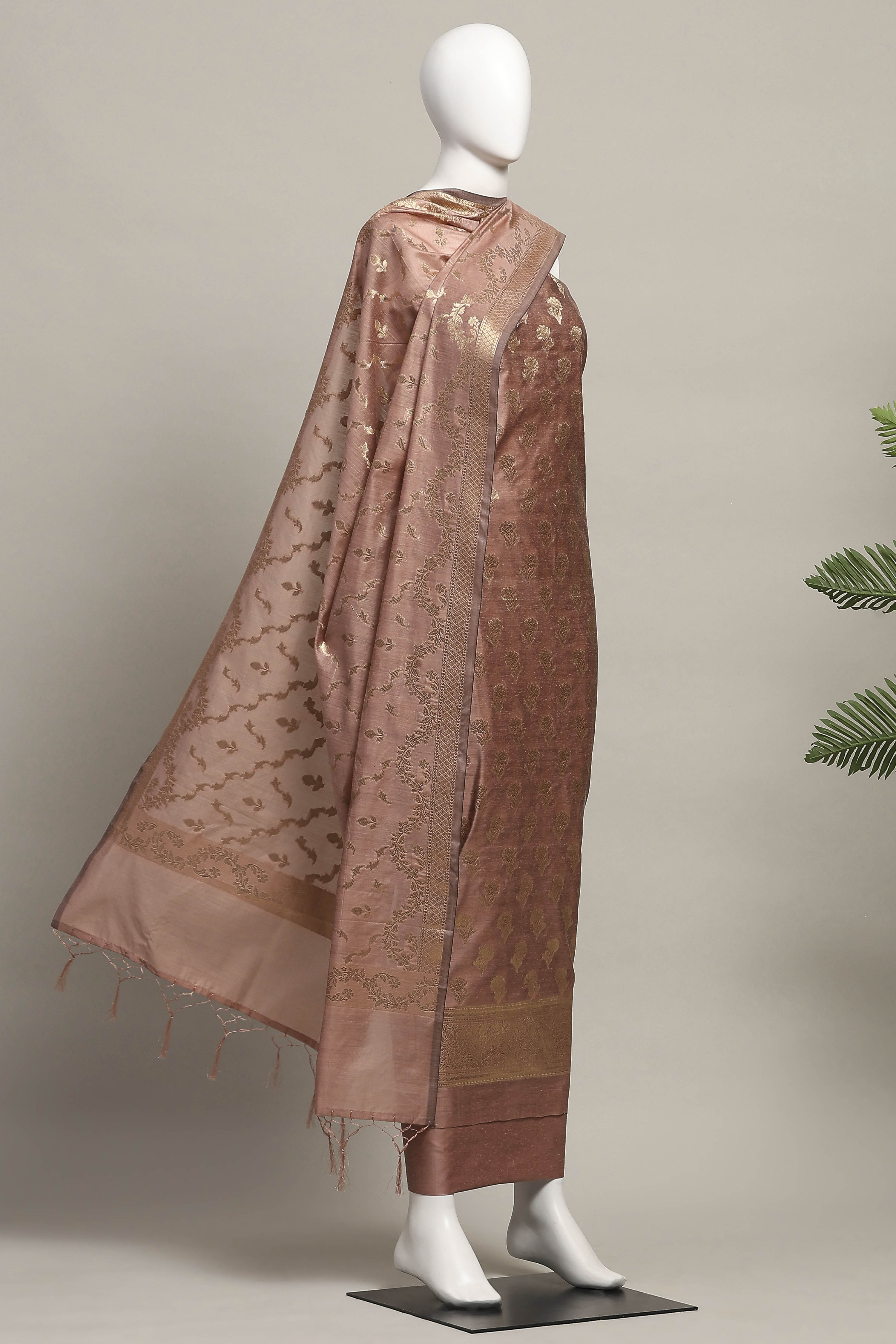 Lavender Cotton Printed Embroidered Unstitched Suit Set image number 4