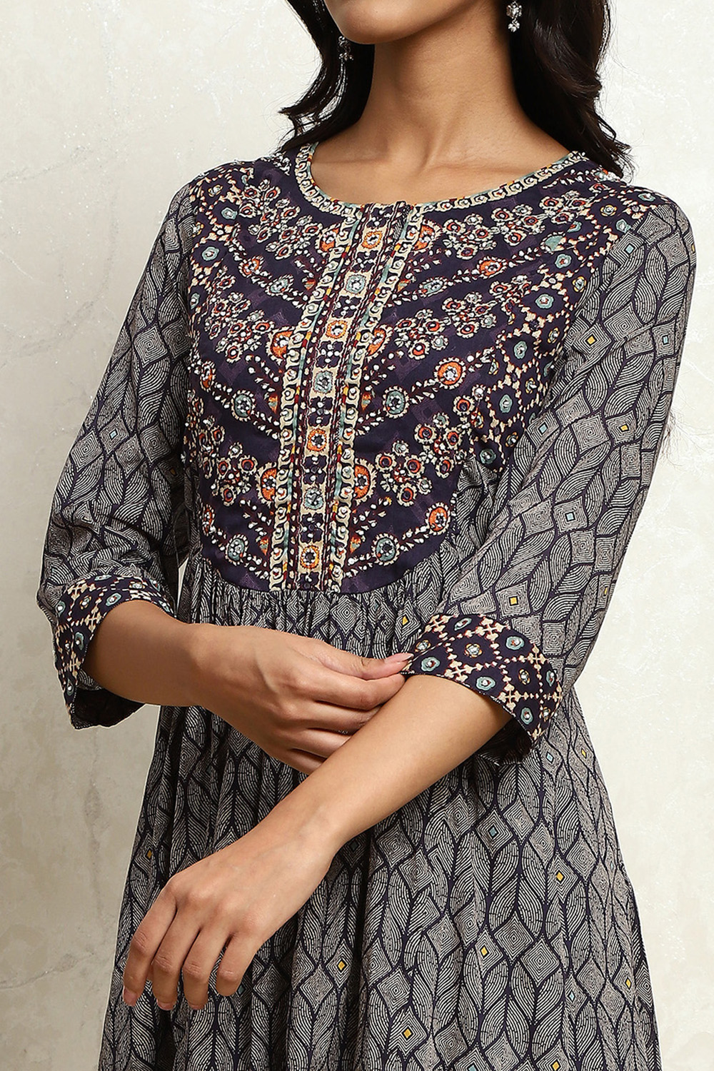 Mustard Yellow Cotton Printed Flared Festive Suit Set image number 1