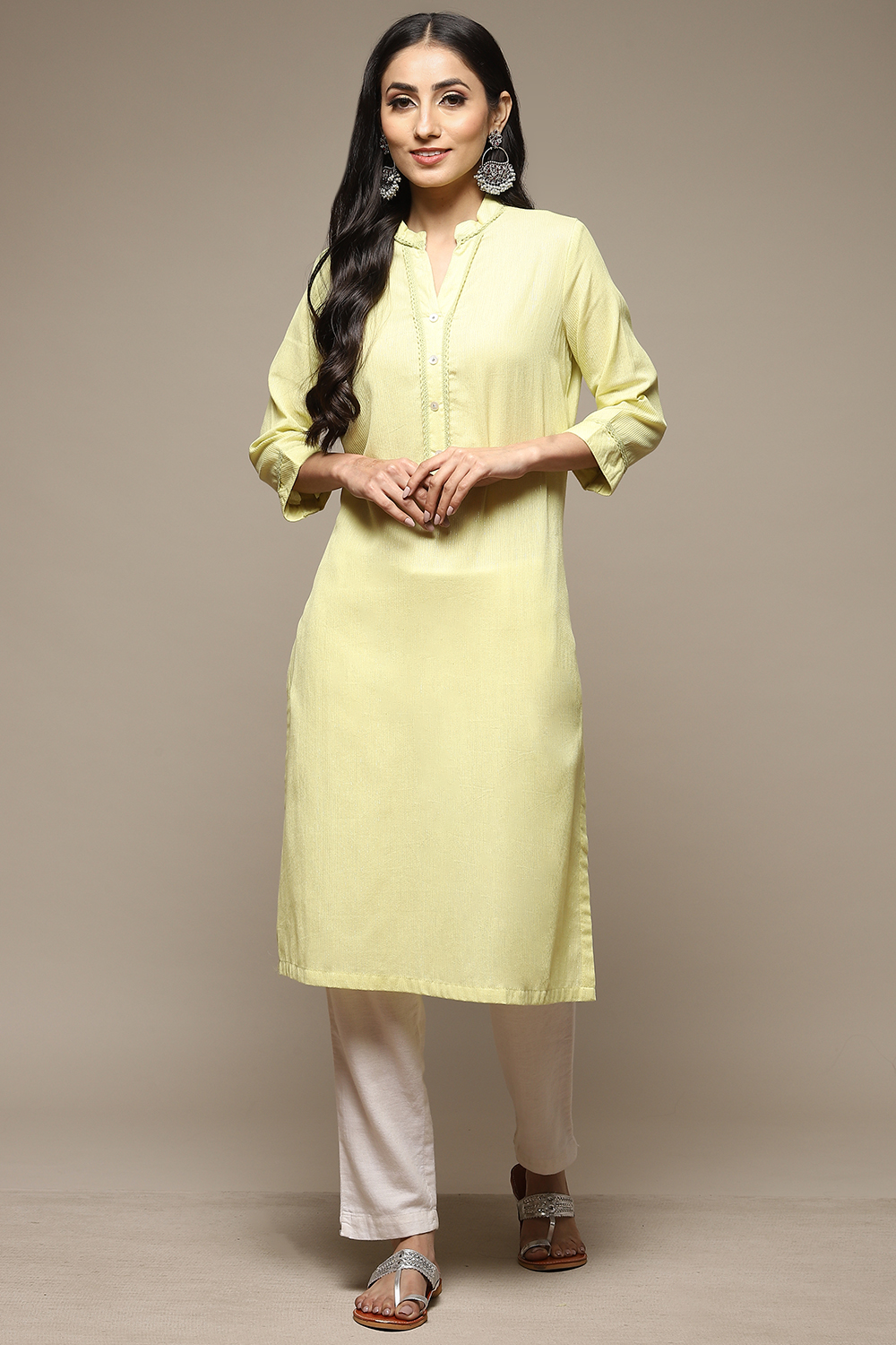 Blue Cotton Blend Straight Yarndyed Kurta image number 3