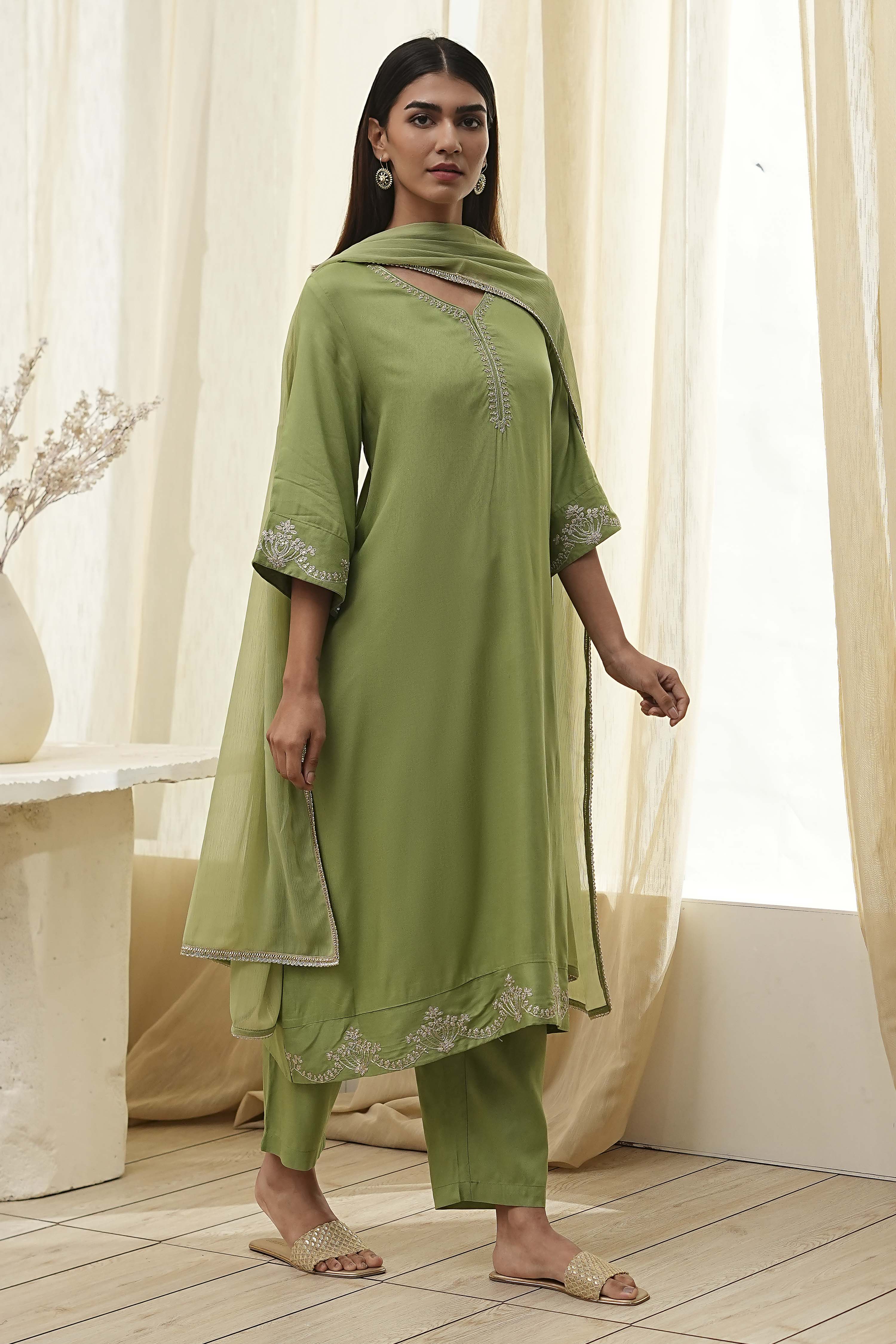 Dull Blue Solid A-Line Suit Set image number 5