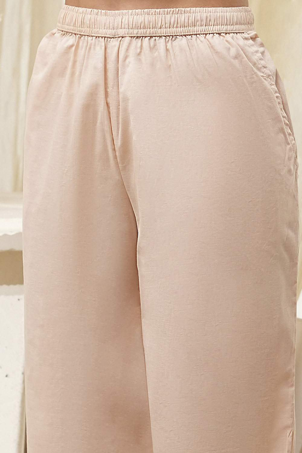 Peach-Toned Cotton Straight Suit Set image number 2