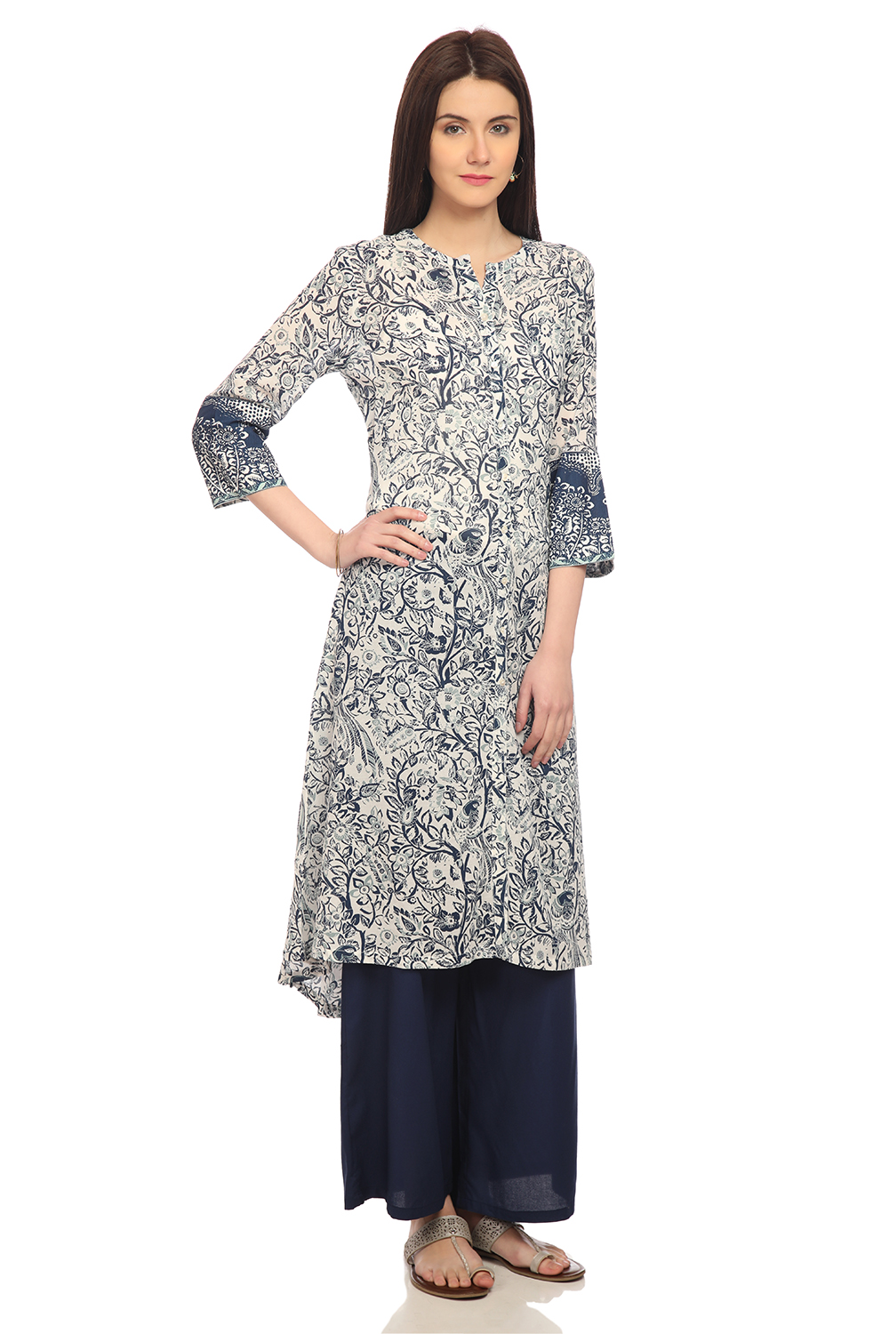 Indigo A-Line Rayon Printed Kurta image number 3