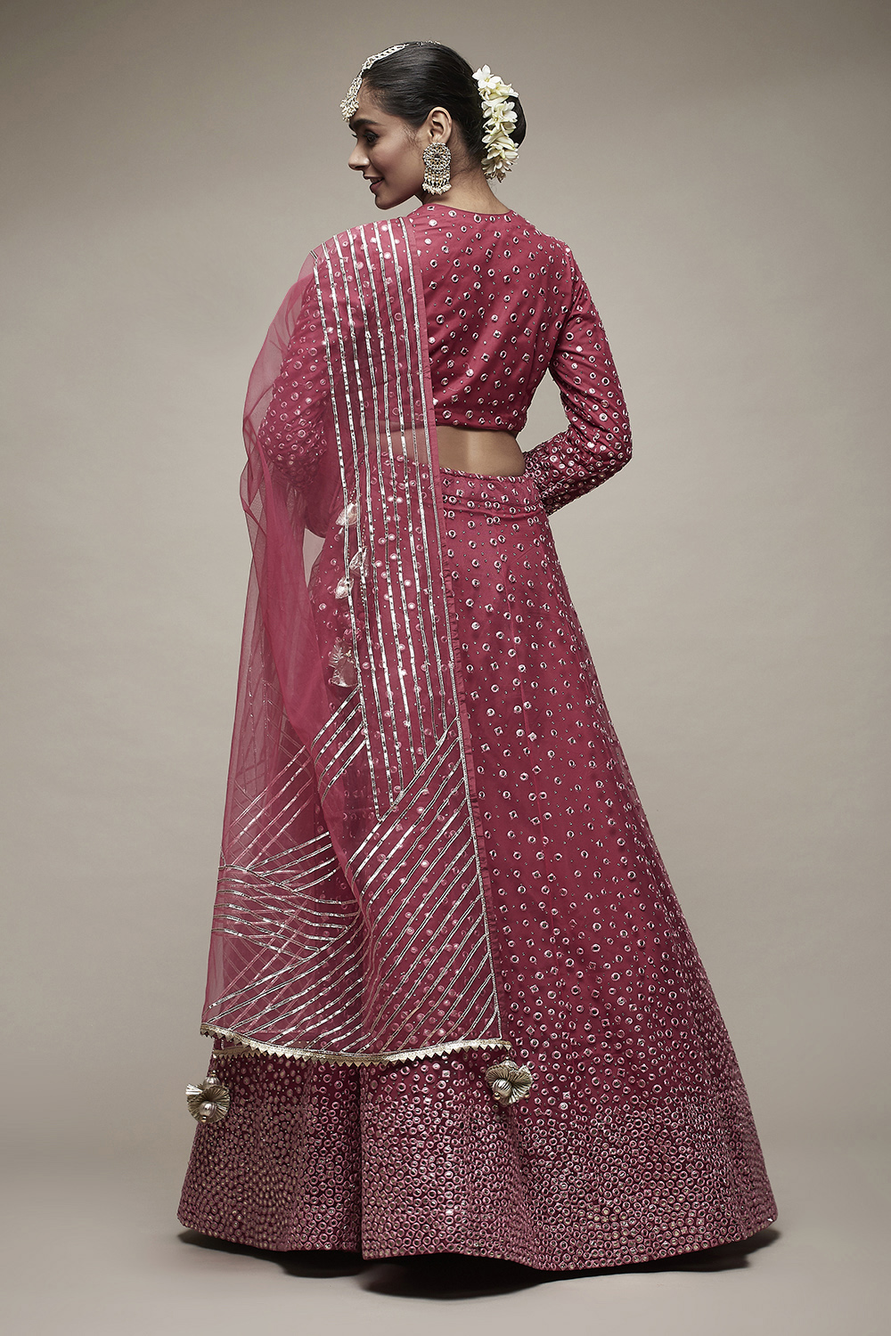 Pink Nylon Lehenga Set image number 2