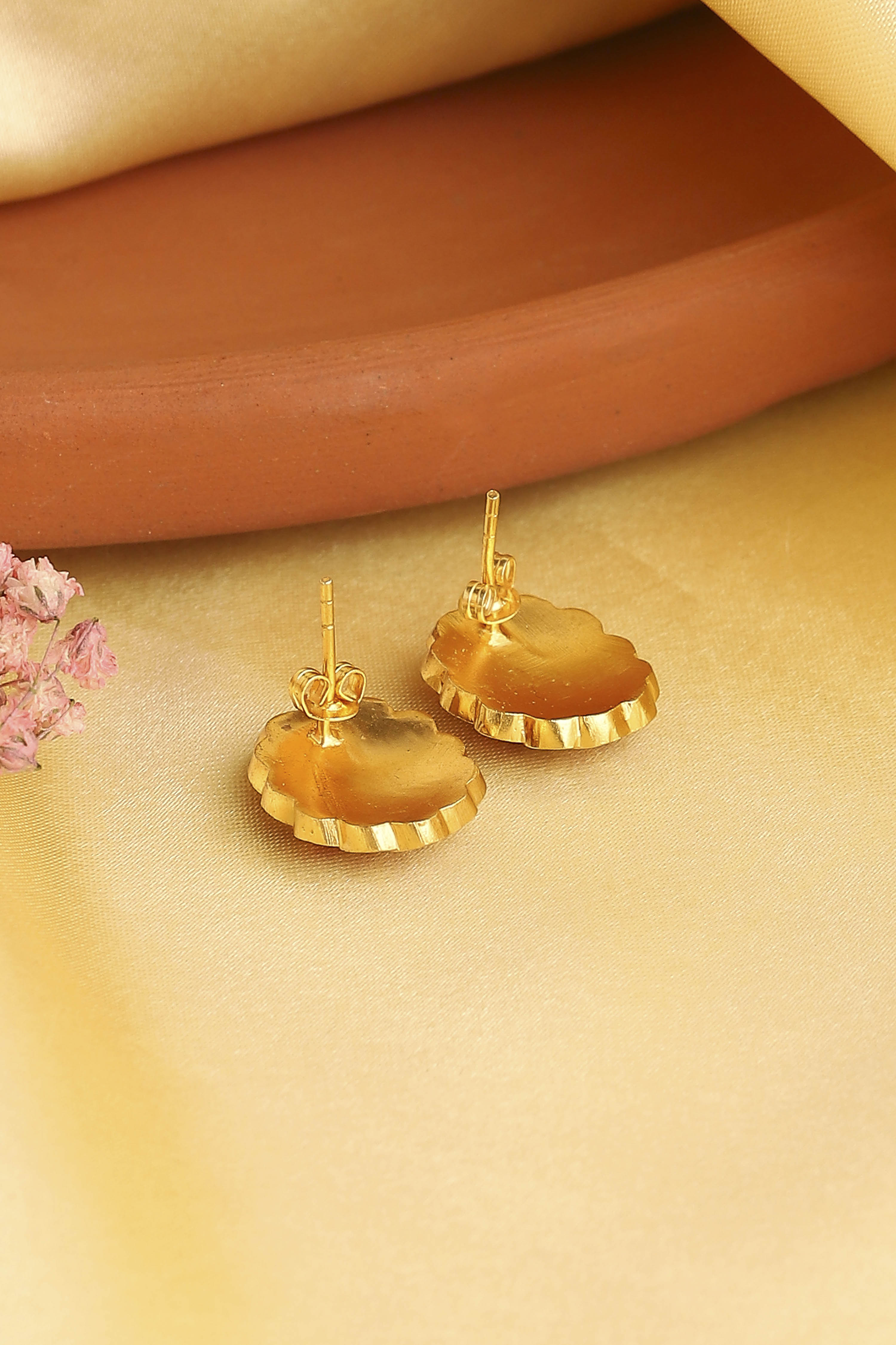 Pink Gold Plated Brass Floral Studs image number 2