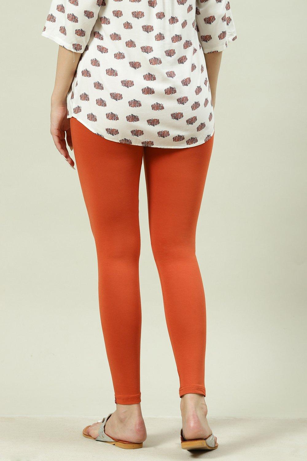 Burnt Orange Solid Knitted Leggings image number 4