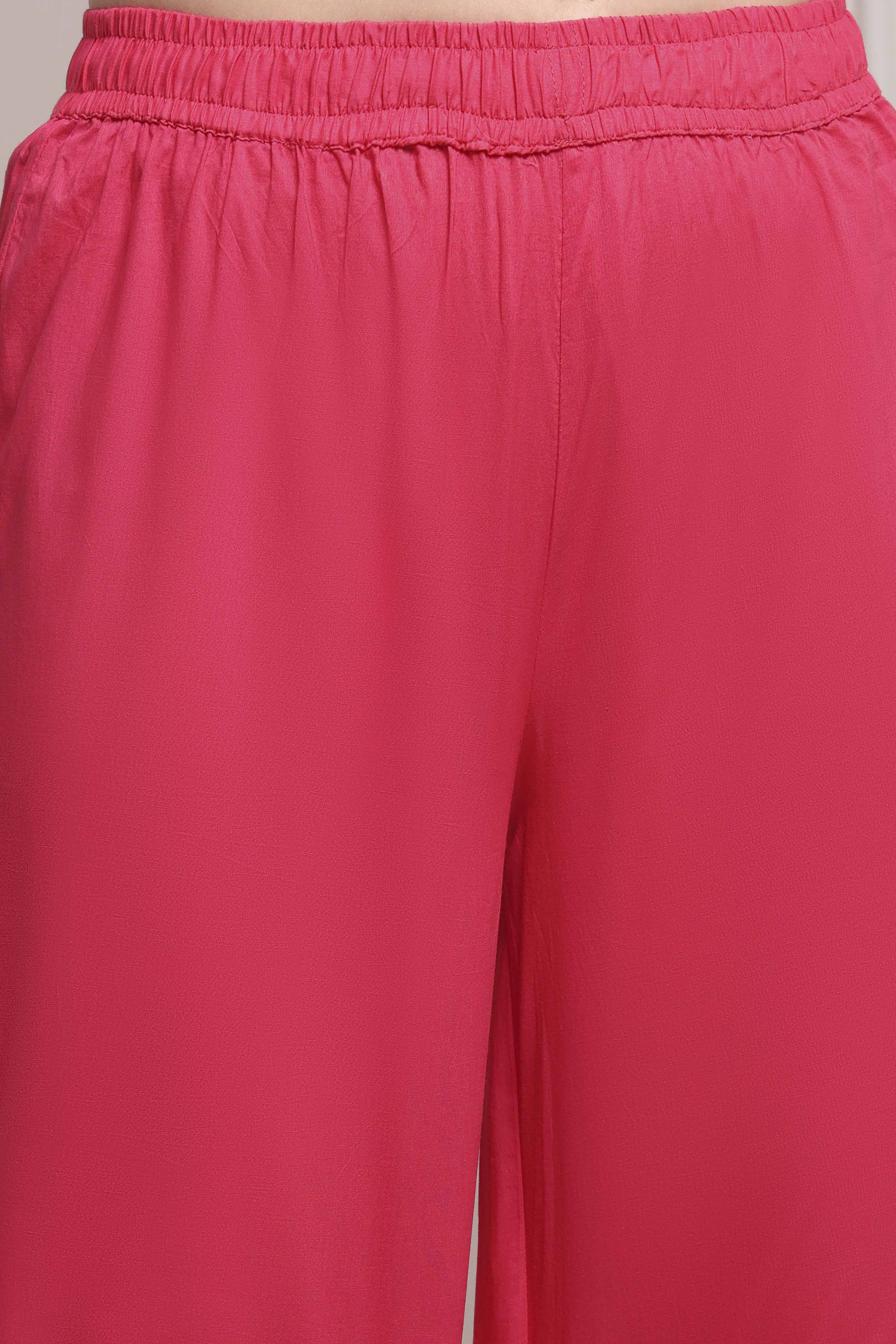 Fuchsia Cotton Embroidered Straight Suit Set image number 2