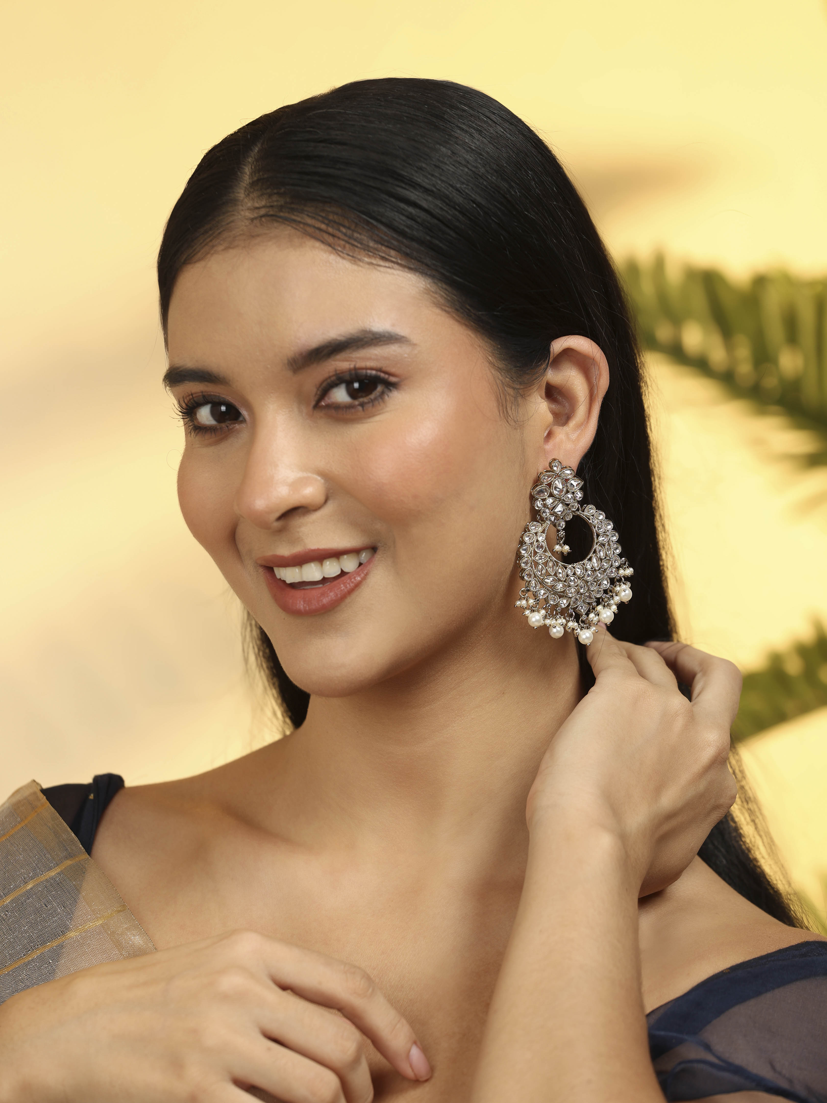 Pearl Gold Plated Brass Openwork Chandbali image number 1