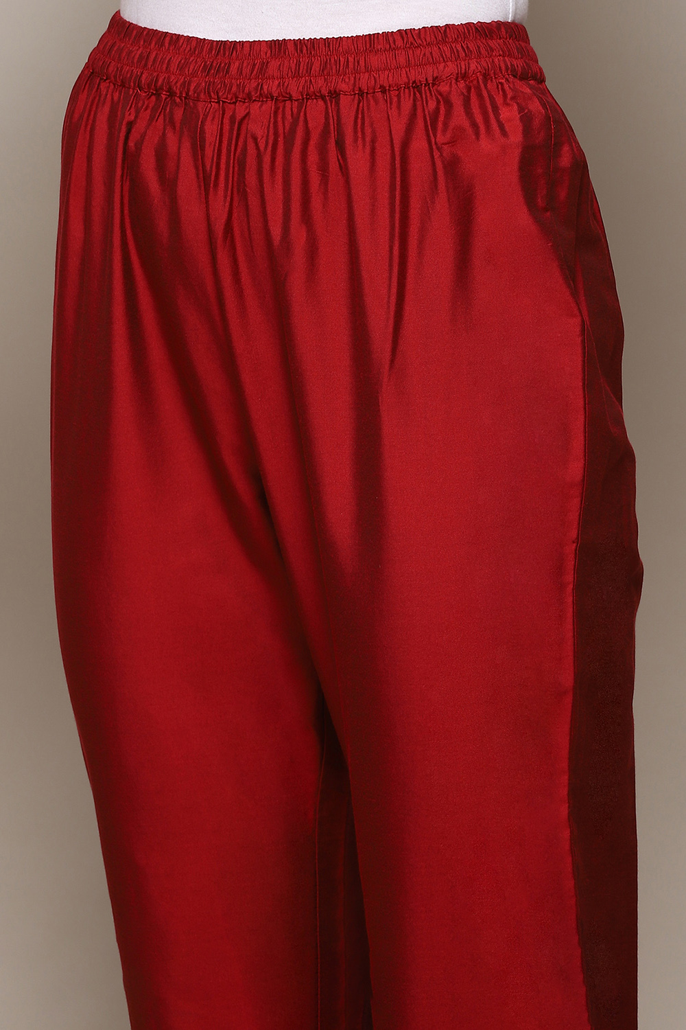 Dark Red Poly Viscose Slim Yarndyed Pants image number 1