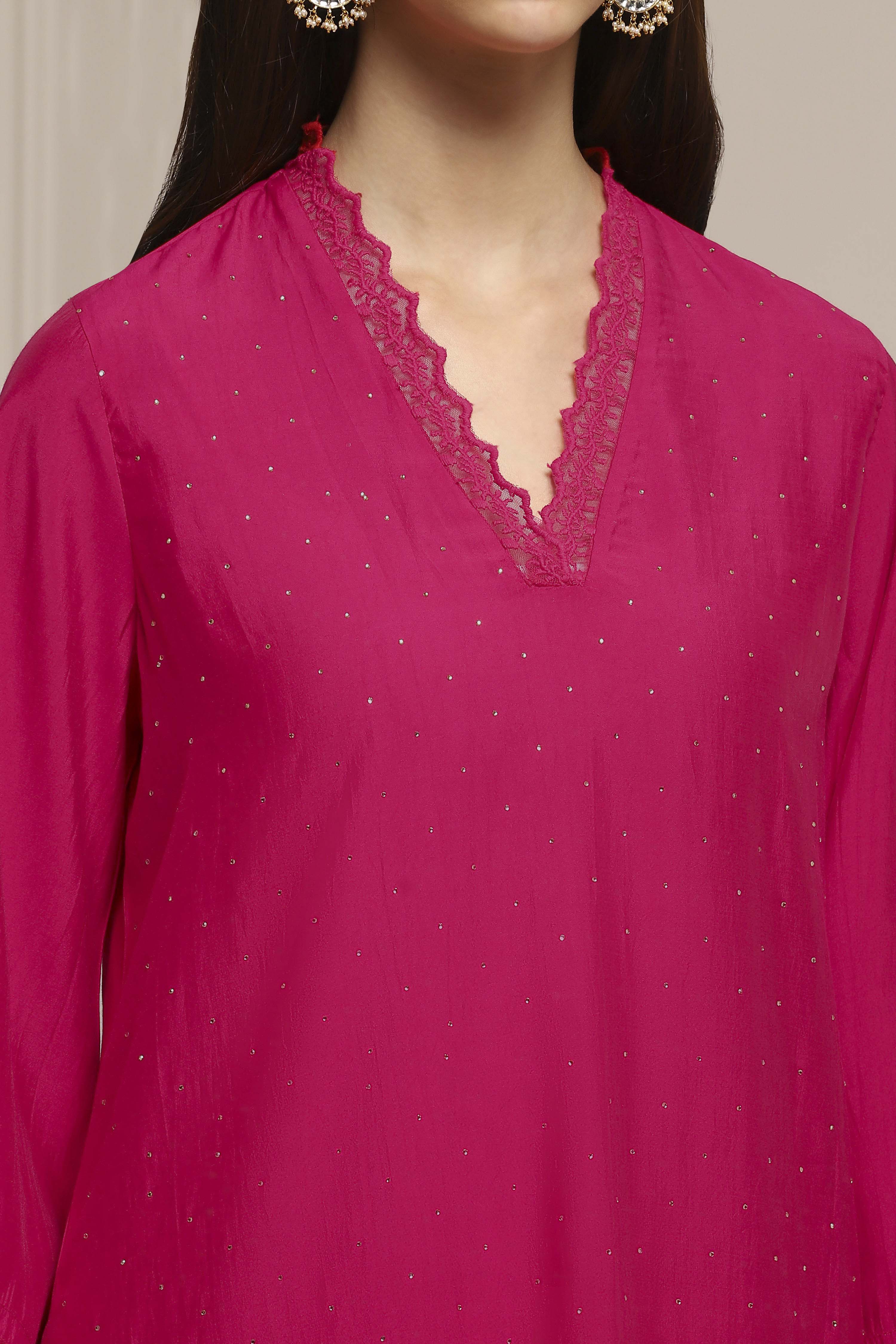 Red Viscose Blend Straight Kurta Set image number 1