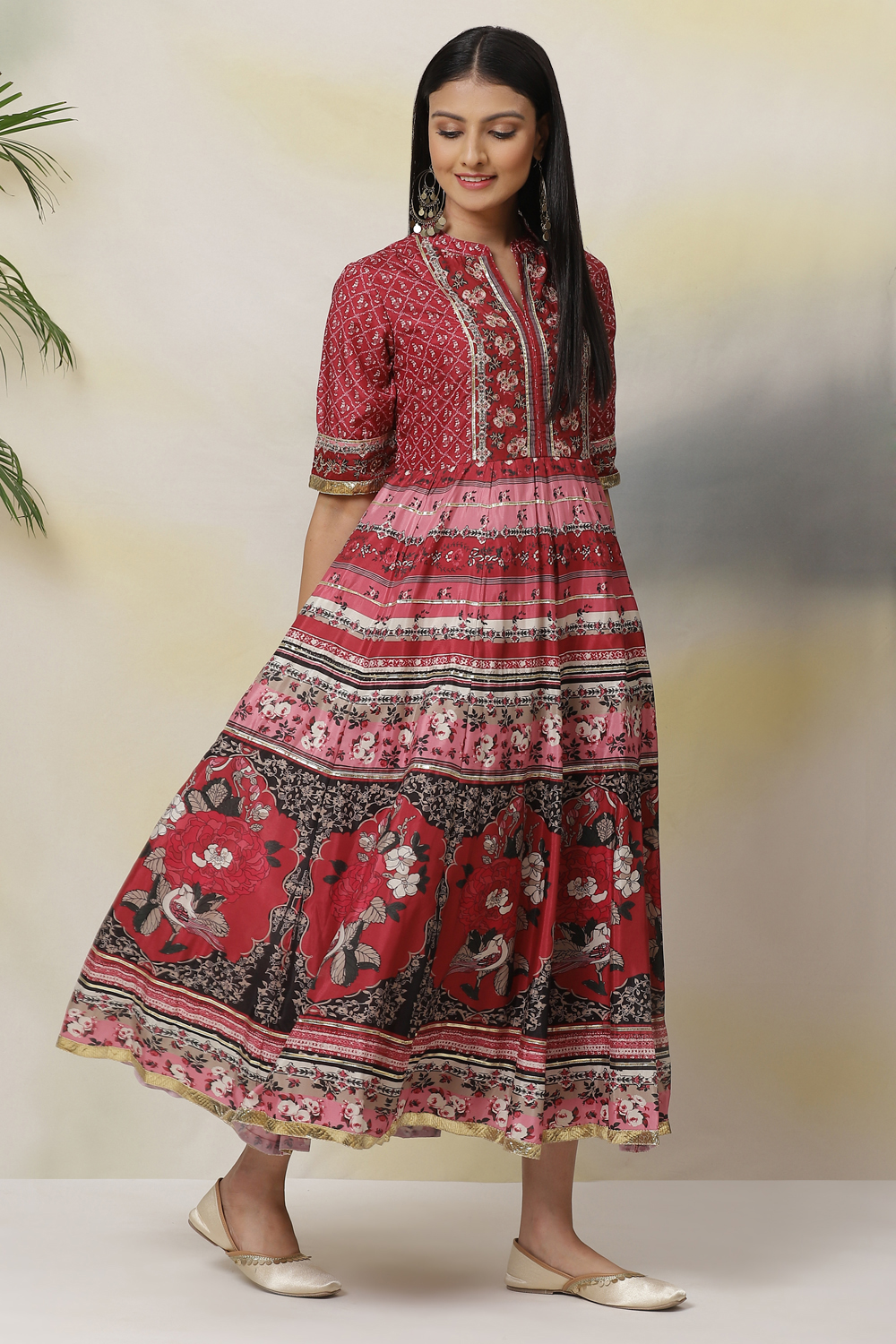 Cherry Flared Art Silk Printed Dress image number 4