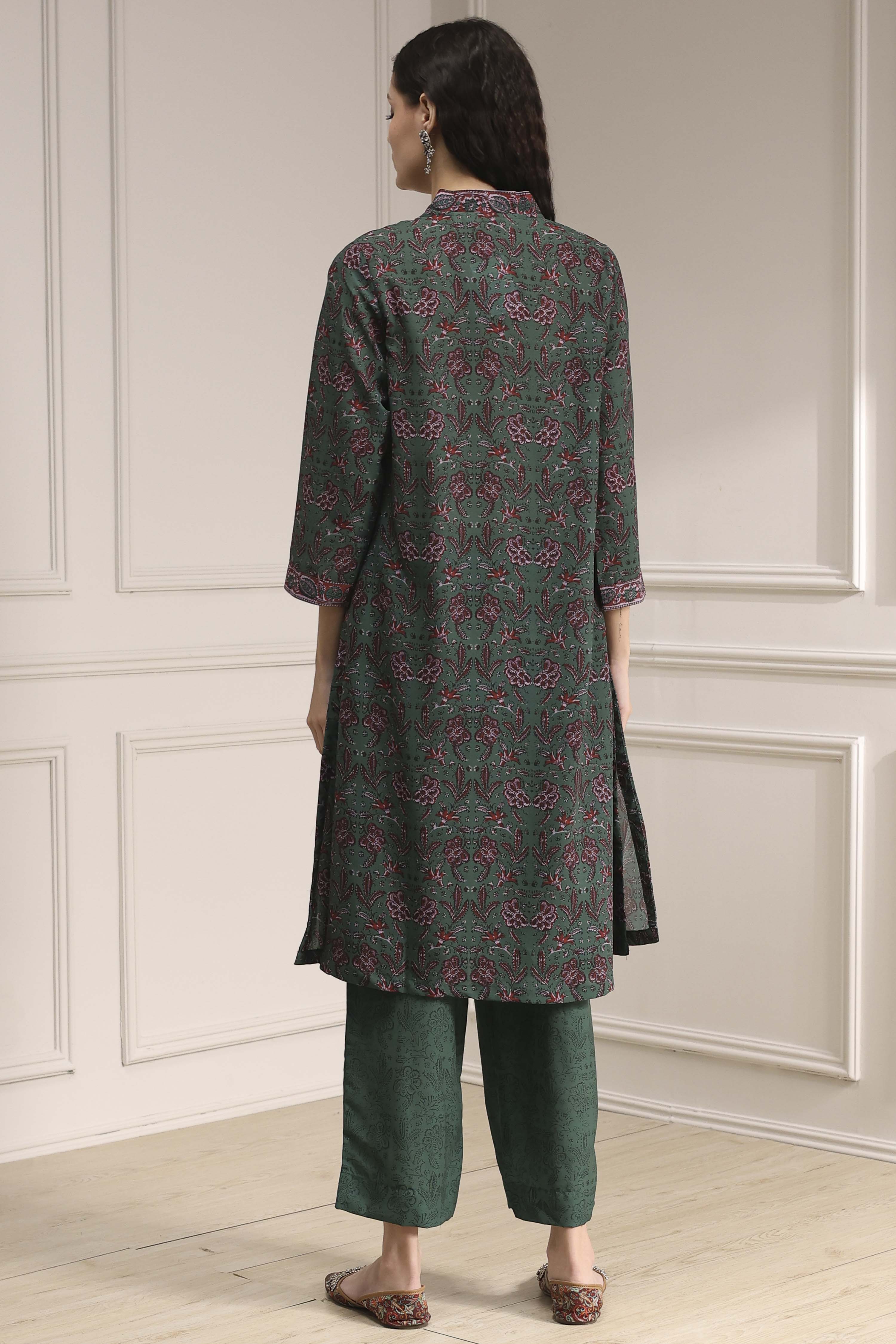 Blue Printed Straight Suit Set image number 4