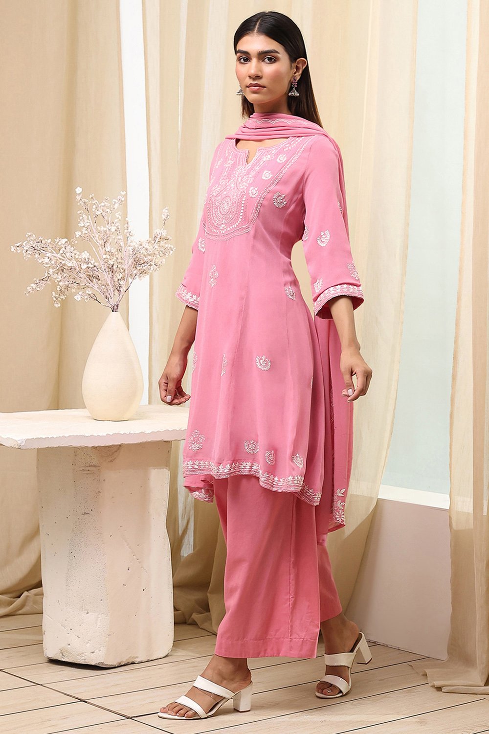 Pink Viscose Kalidar Suit Set image number 3