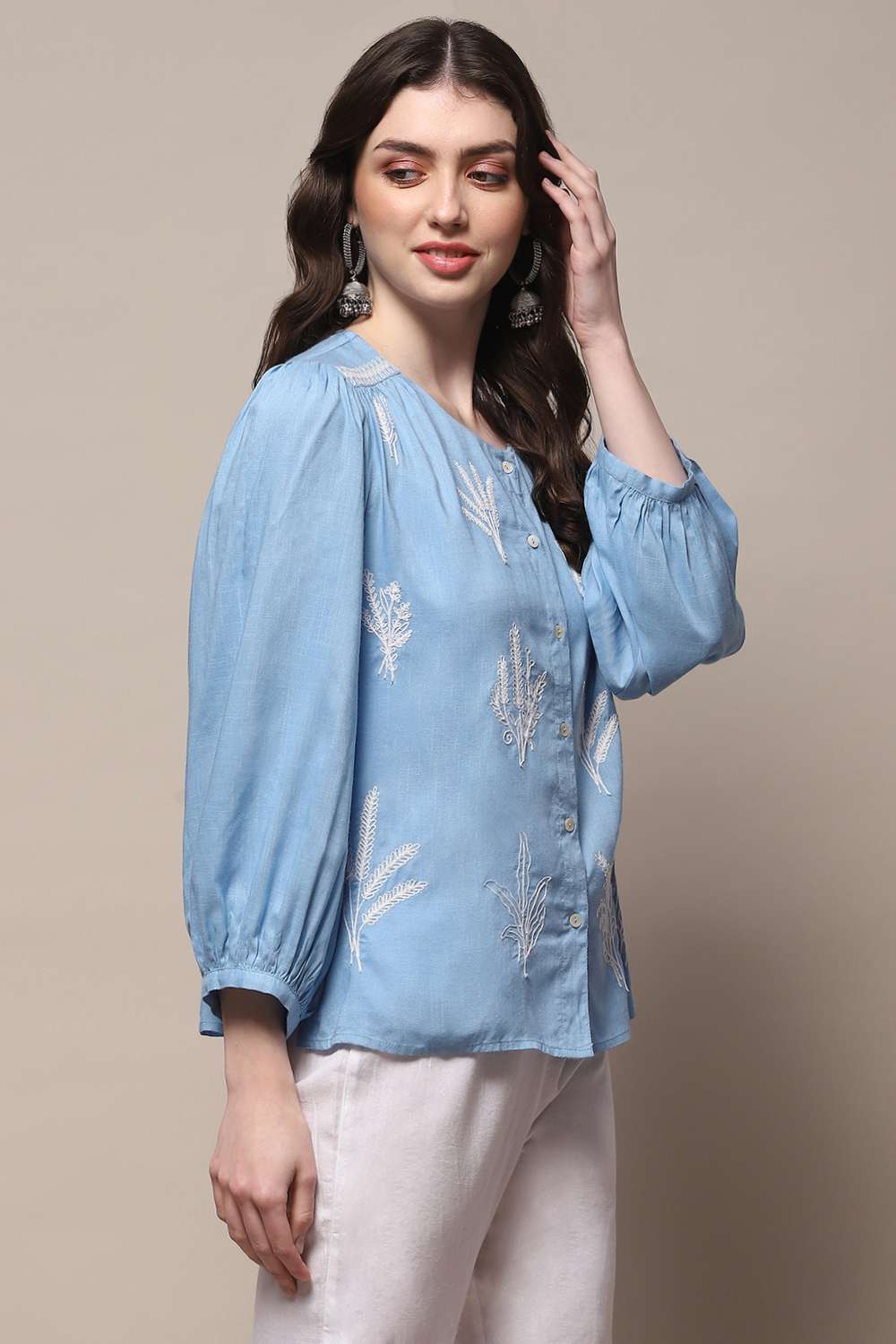 Powder Blue Rayon Straight Kurti image number 4