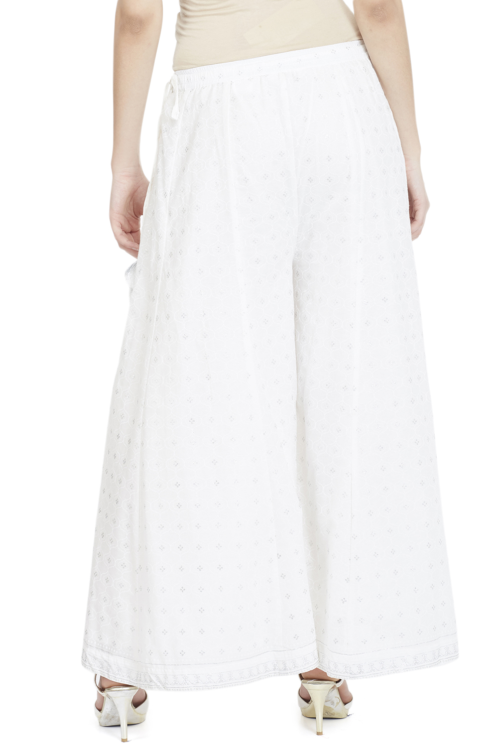 White Cotton Flared Palazzo image number 5