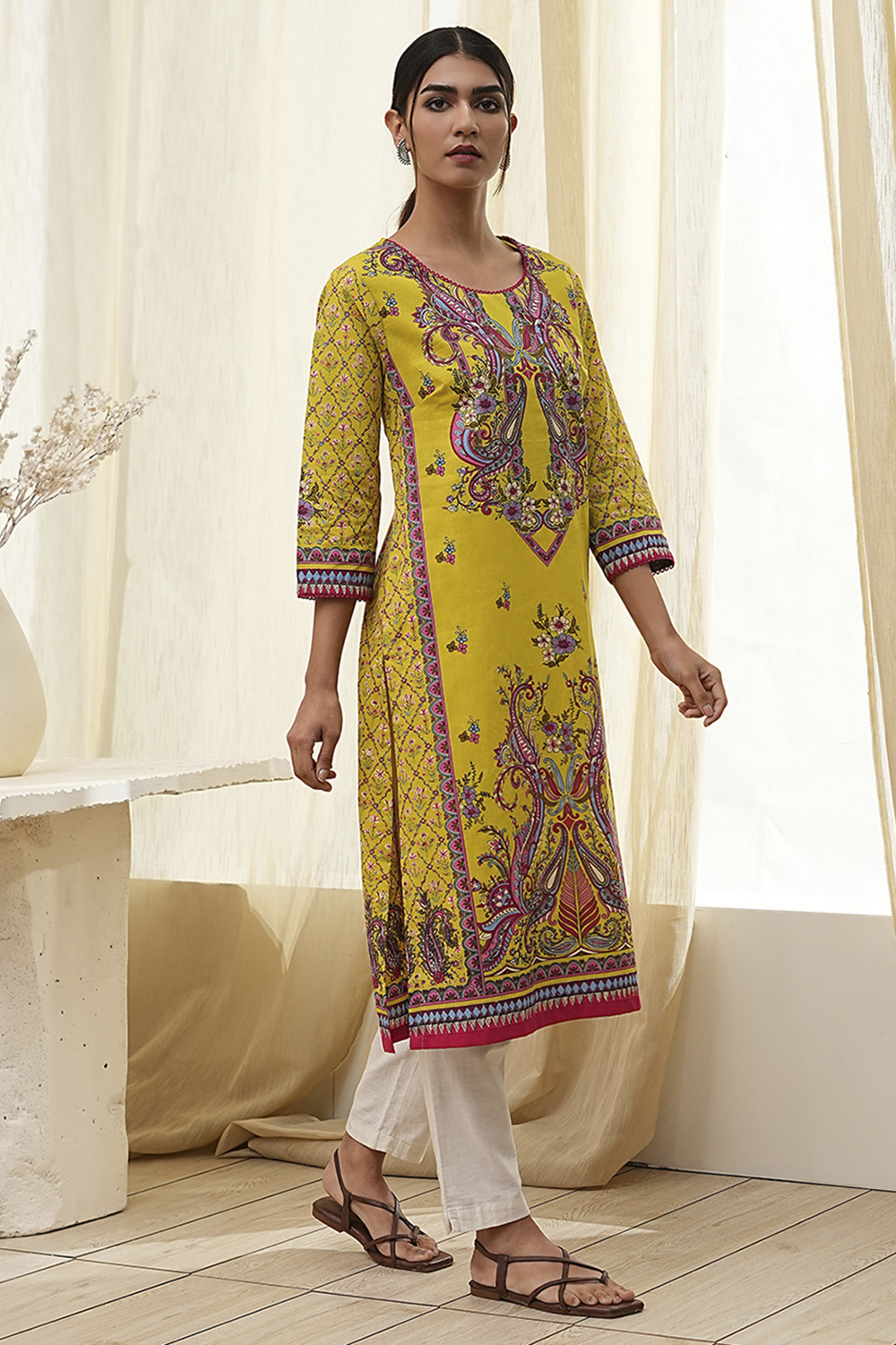 Blue Pure Cotton Printed Straight Kurta image number 4
