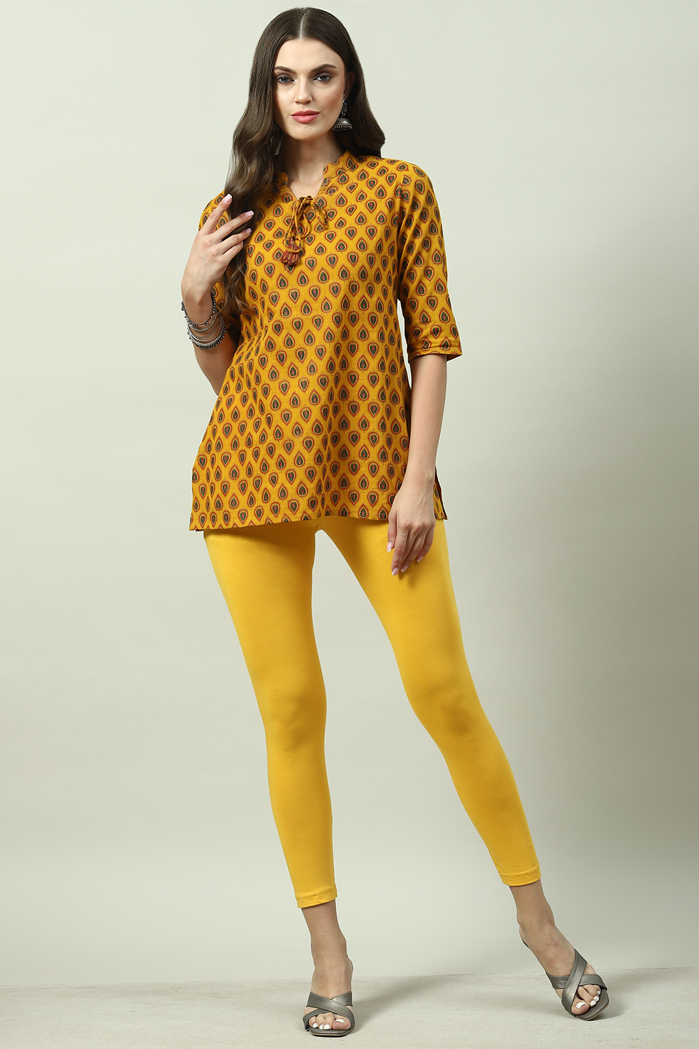 Dark Yellow Cotton Lycra Churidar image number 5