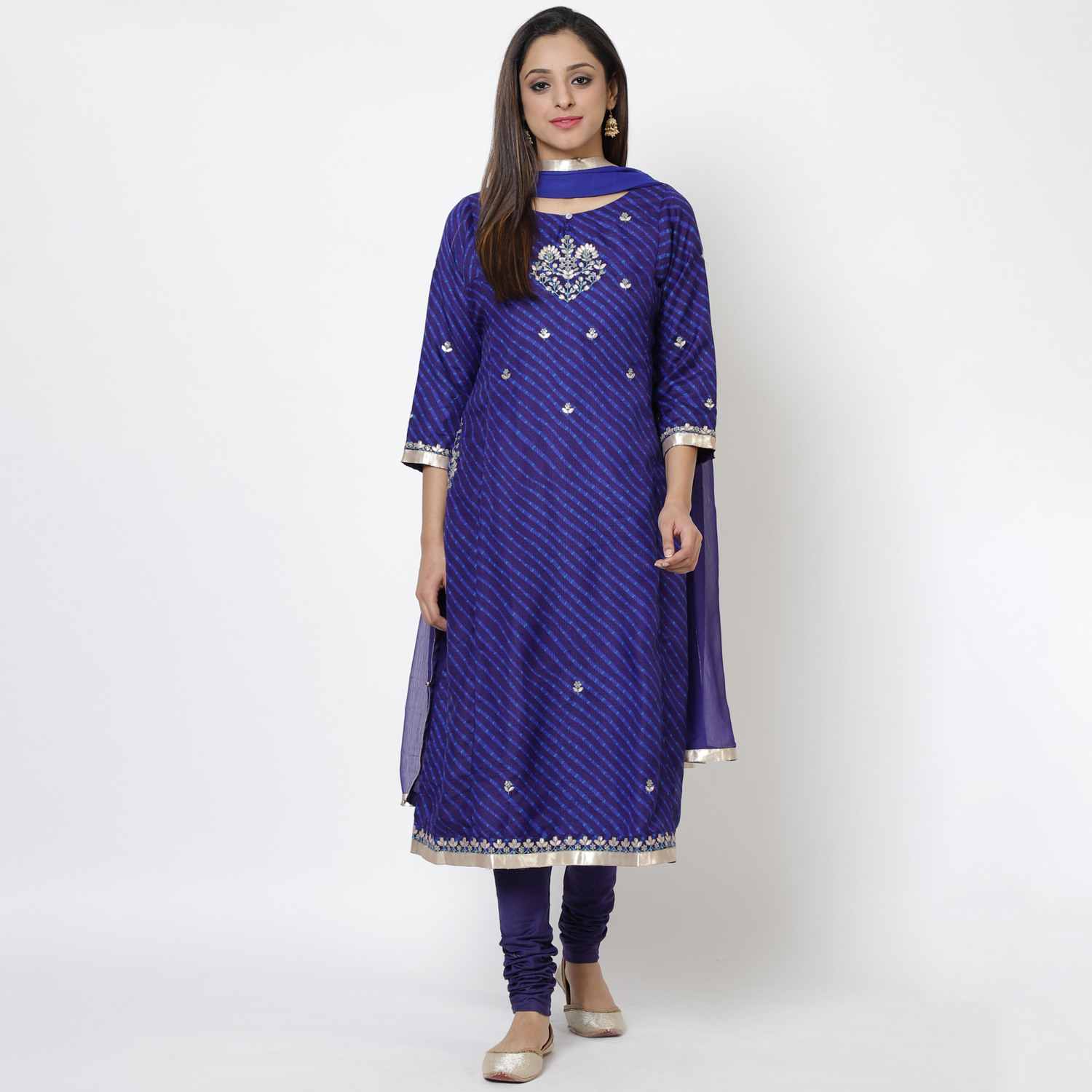 Blue Art Silk A-Line Kurta Churidar Suit Set image number 0