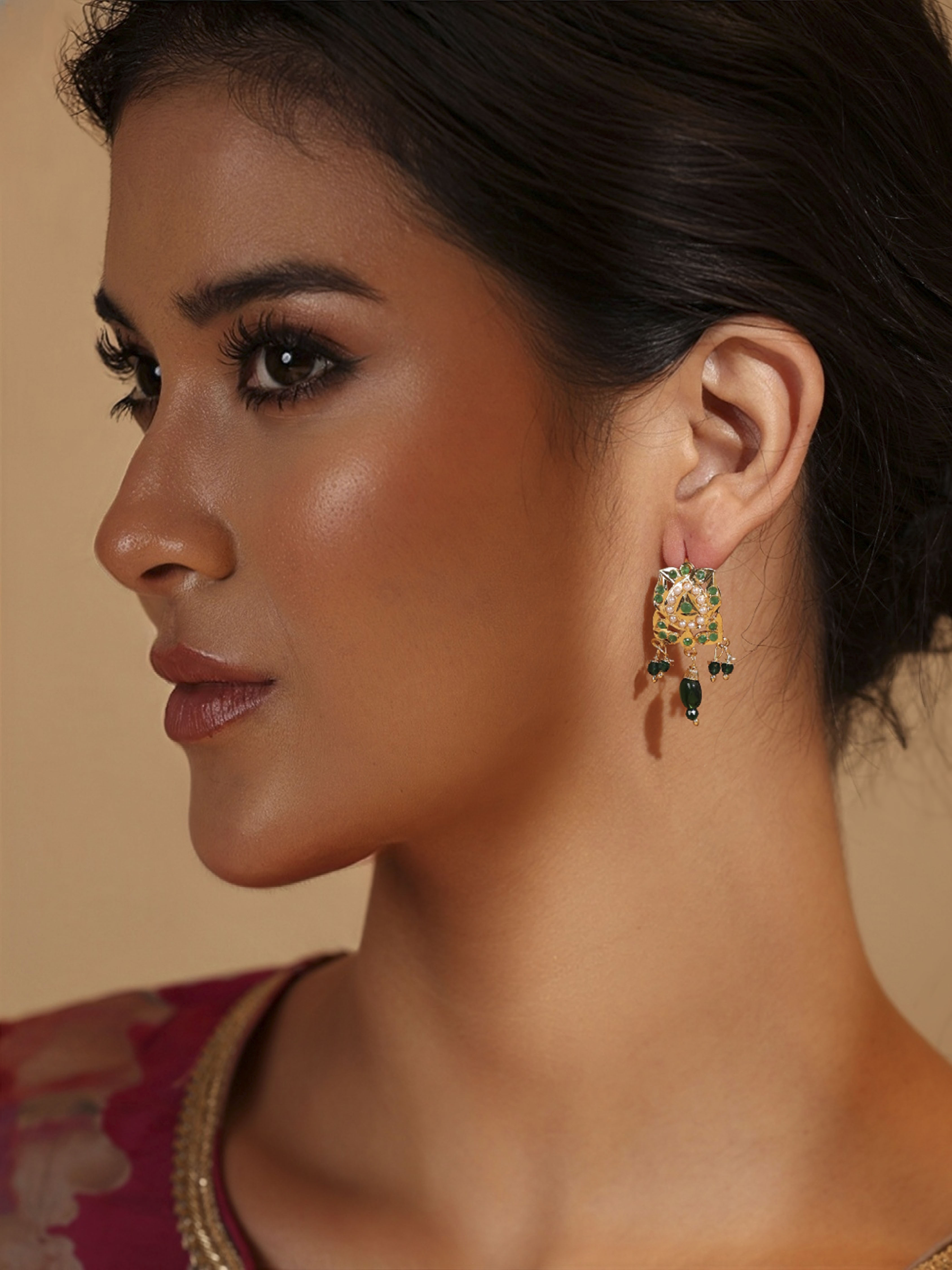 Green Gold Plated Brass Drop Earrings image number 1