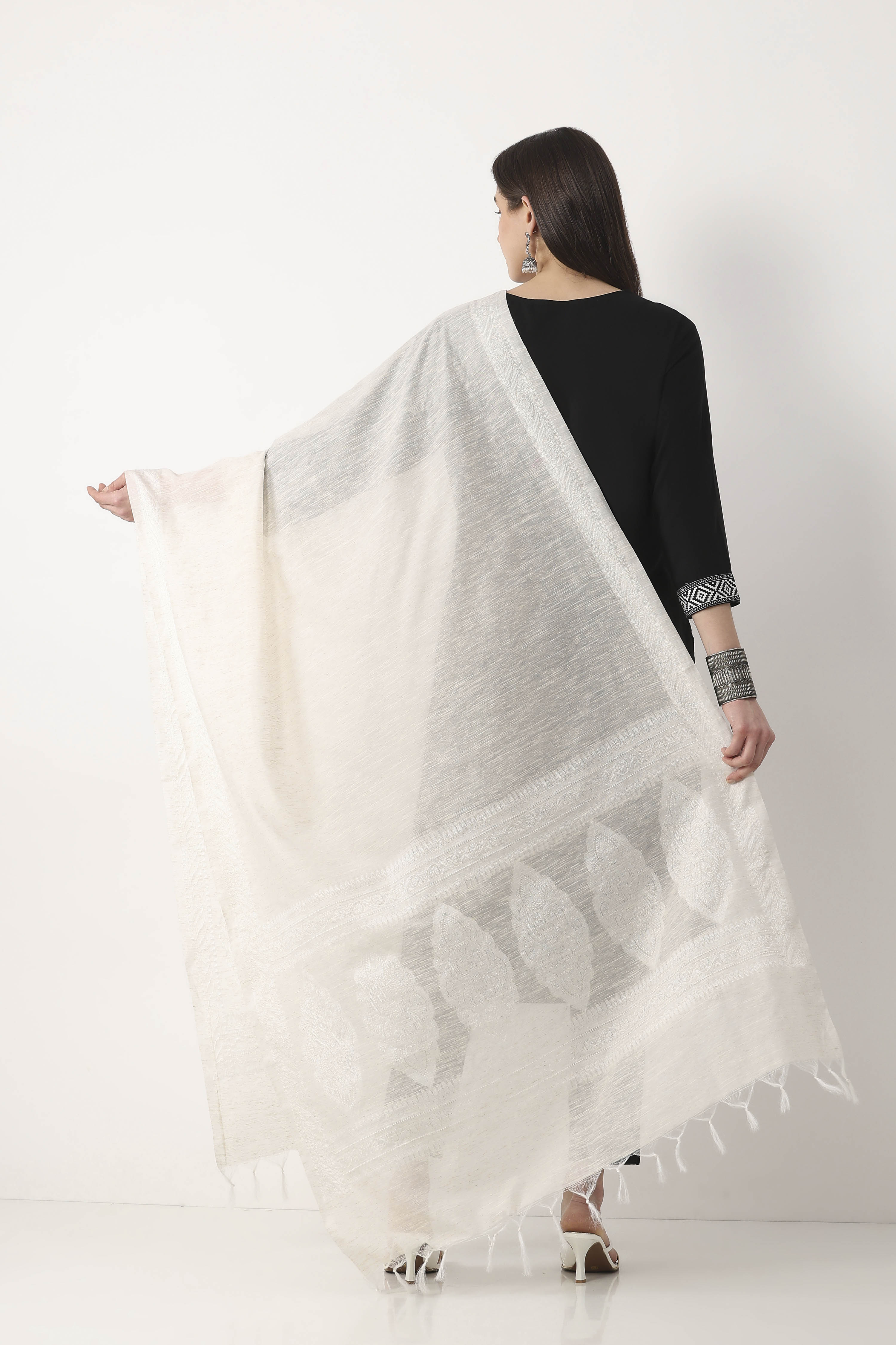 Off White Poly Cotton Dupatta image number 2