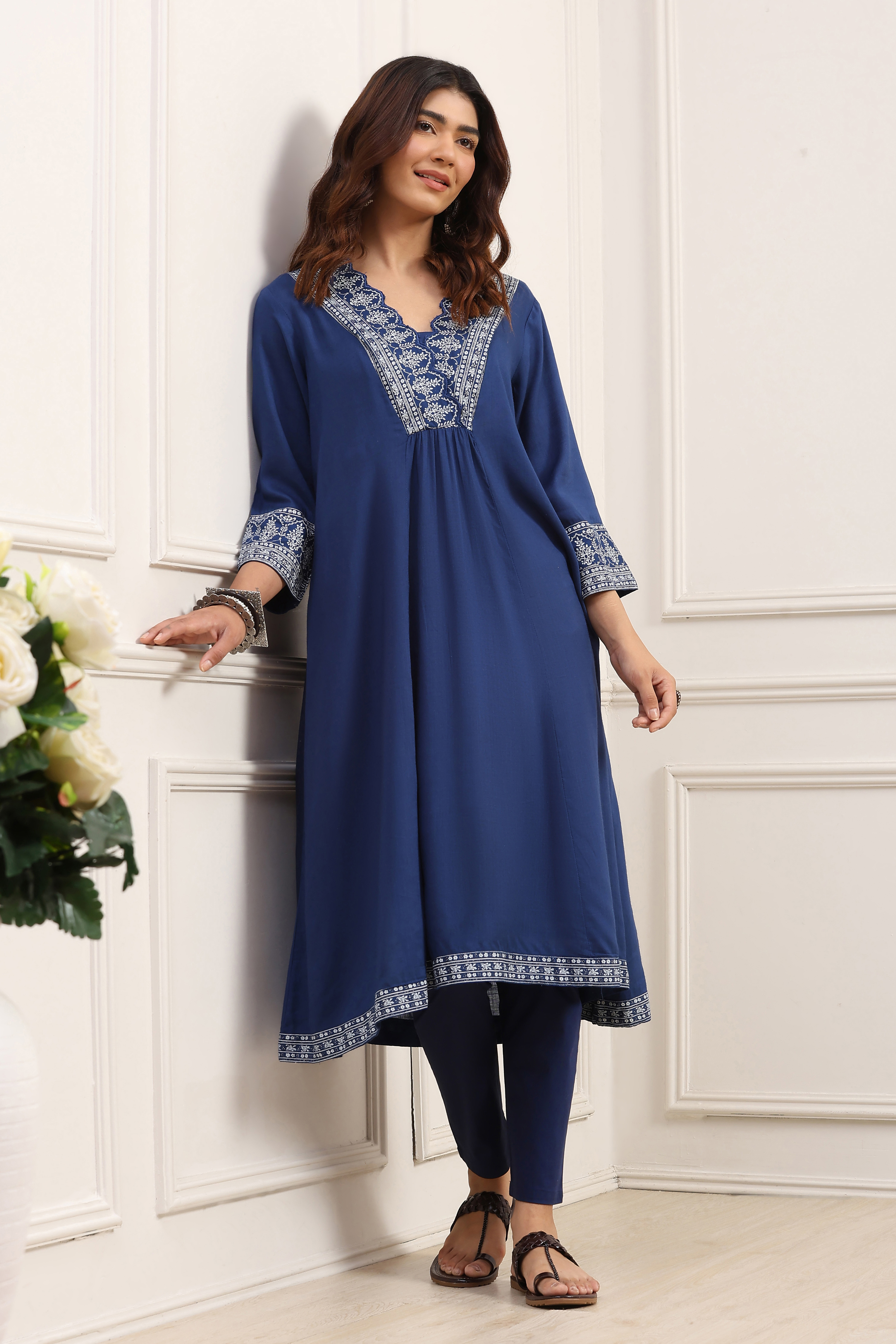 Indigo Viscose Rayon A-Line Kurta image number 0