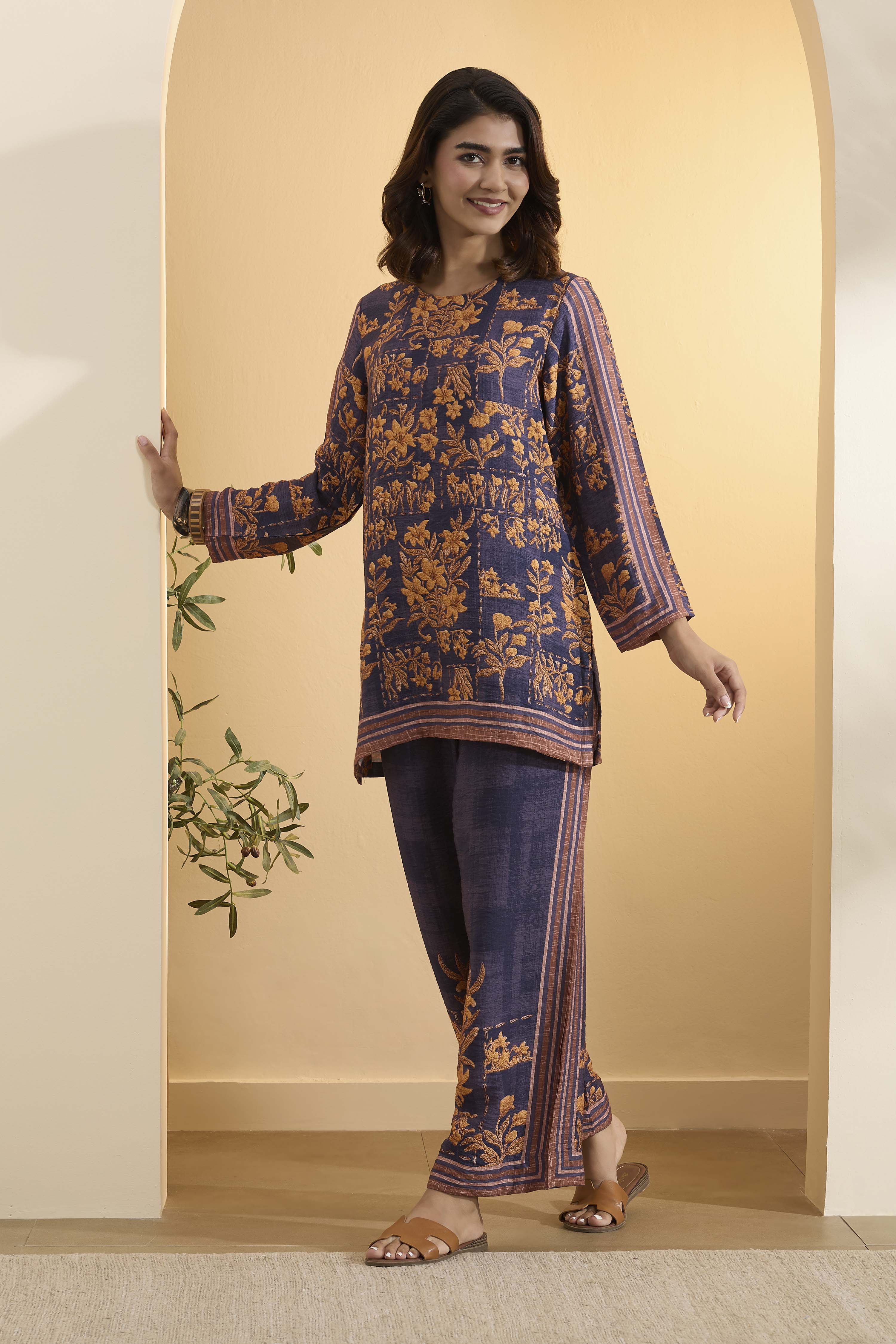 Violet Nylon Viscose Printed Co-ord Set image number 3